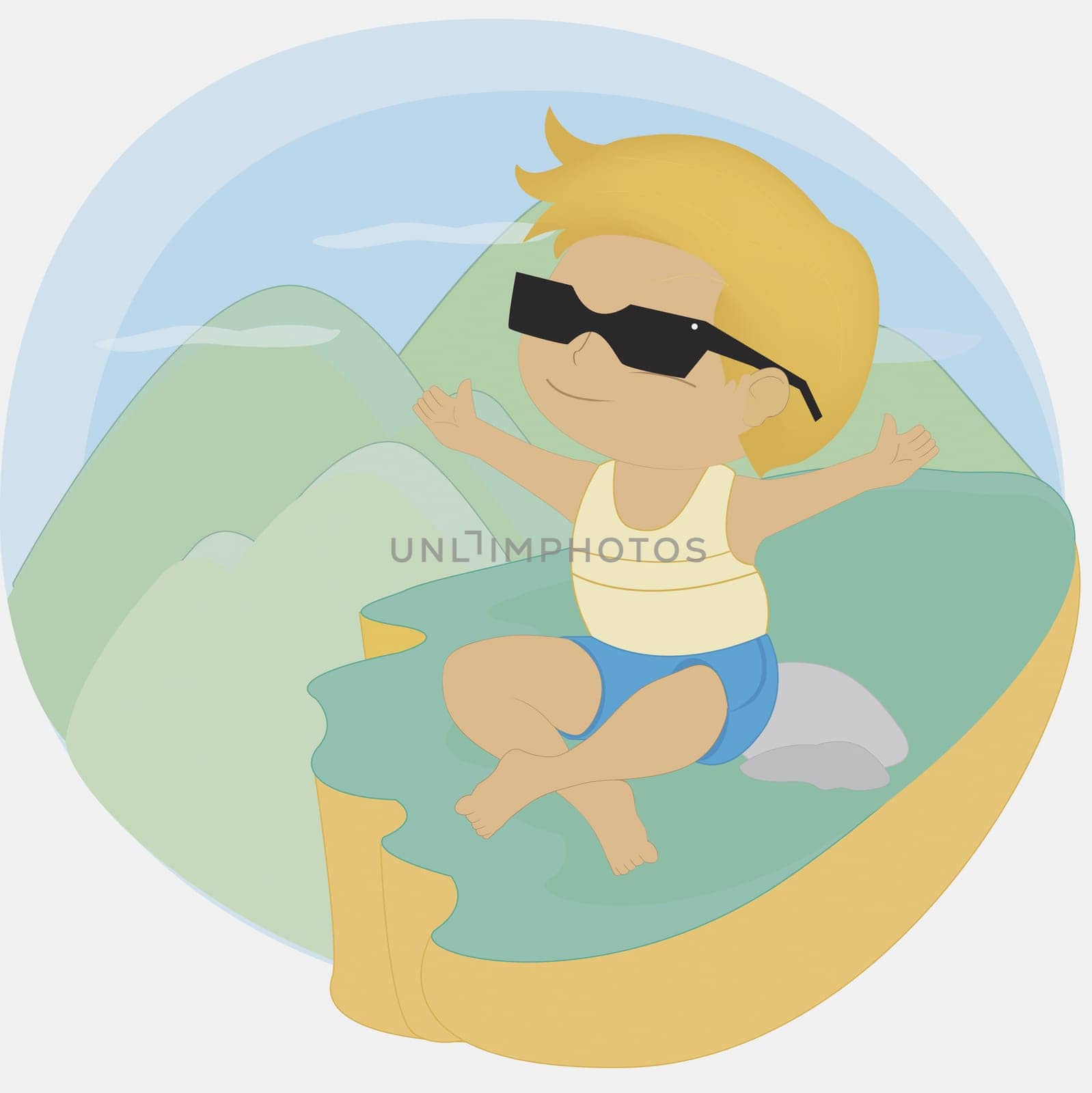 Boy sitting with his arms outstretched
