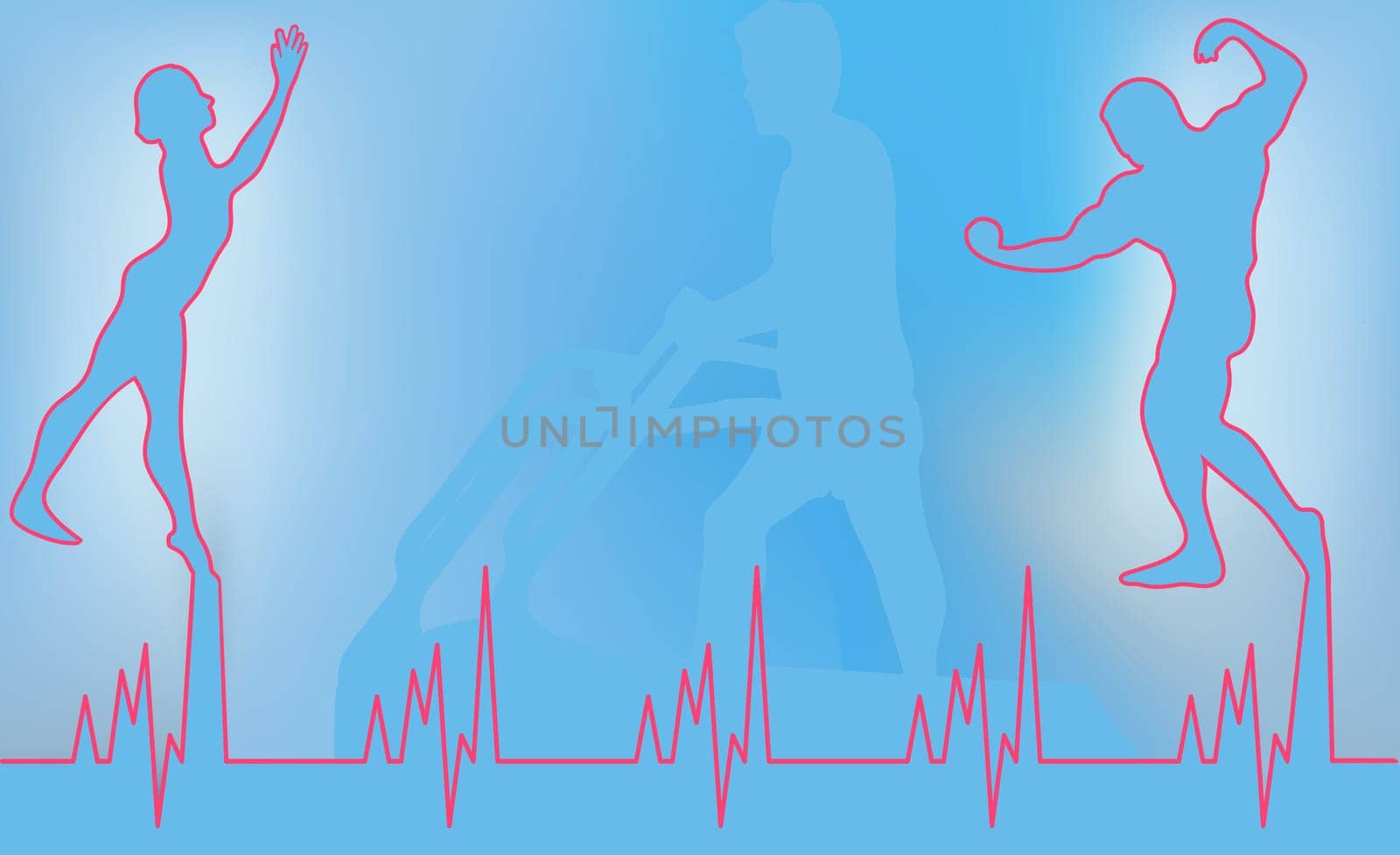 Man and woman on heart pulse rate traces