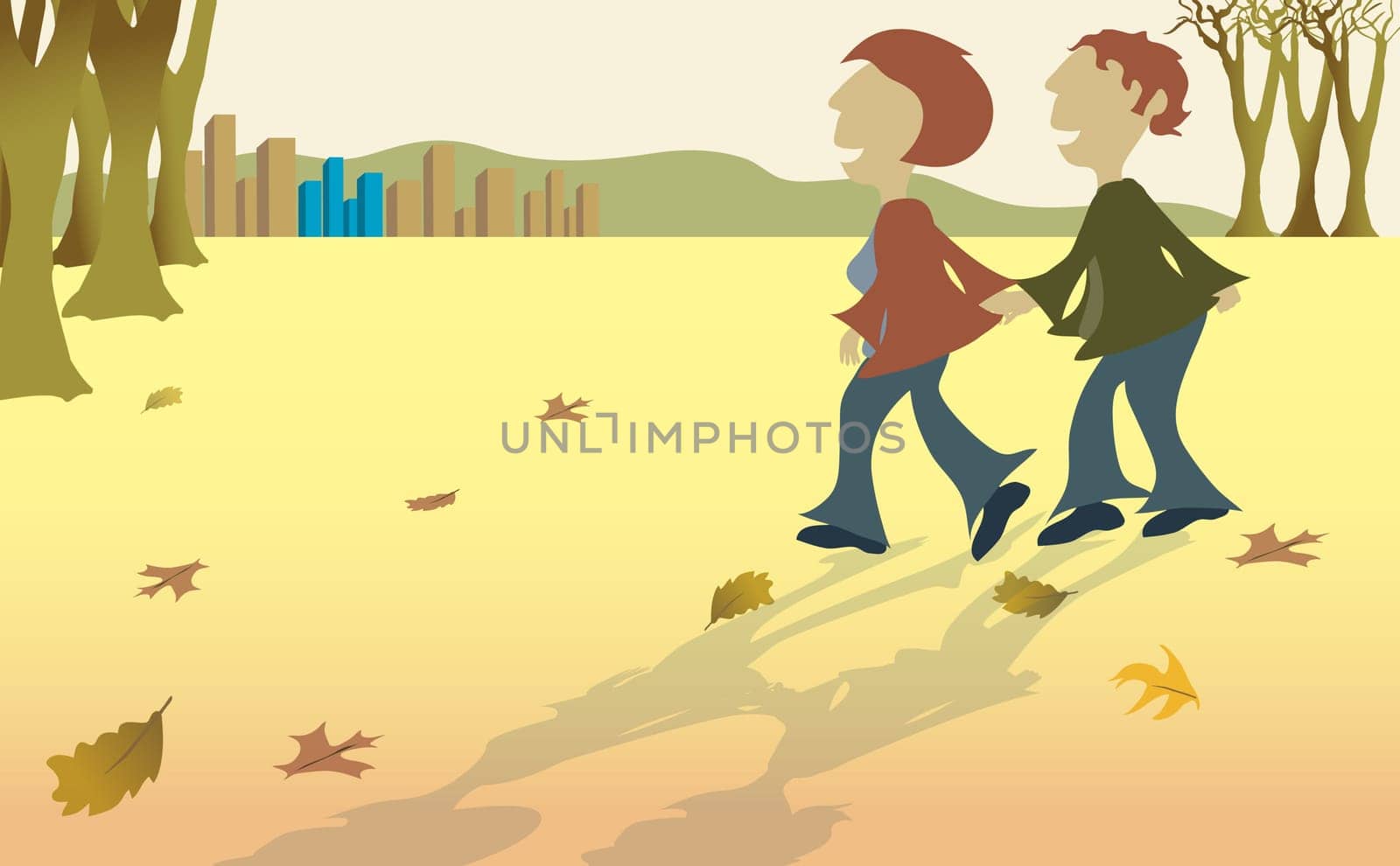 Man and a woman holding hands walking