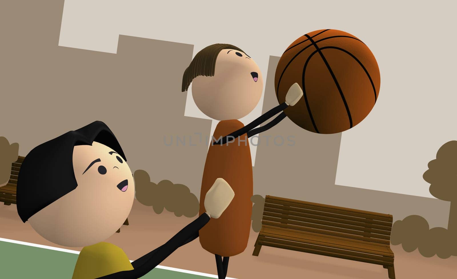 Father teaching his son basketball