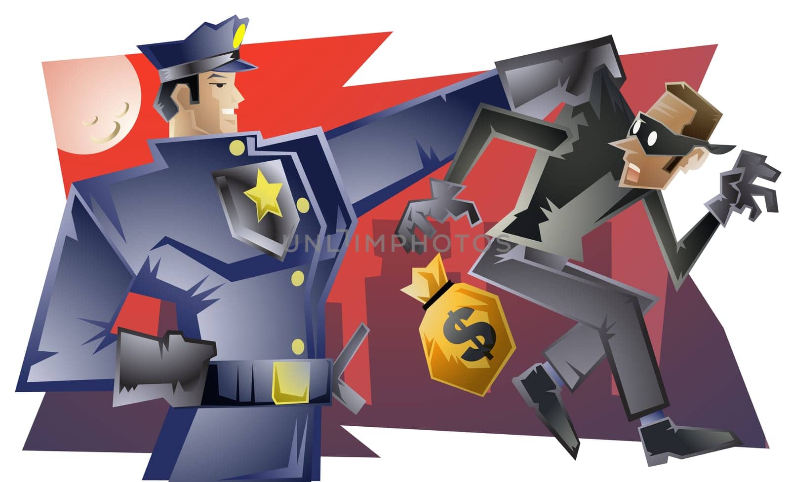 Policeman arresting a burglar