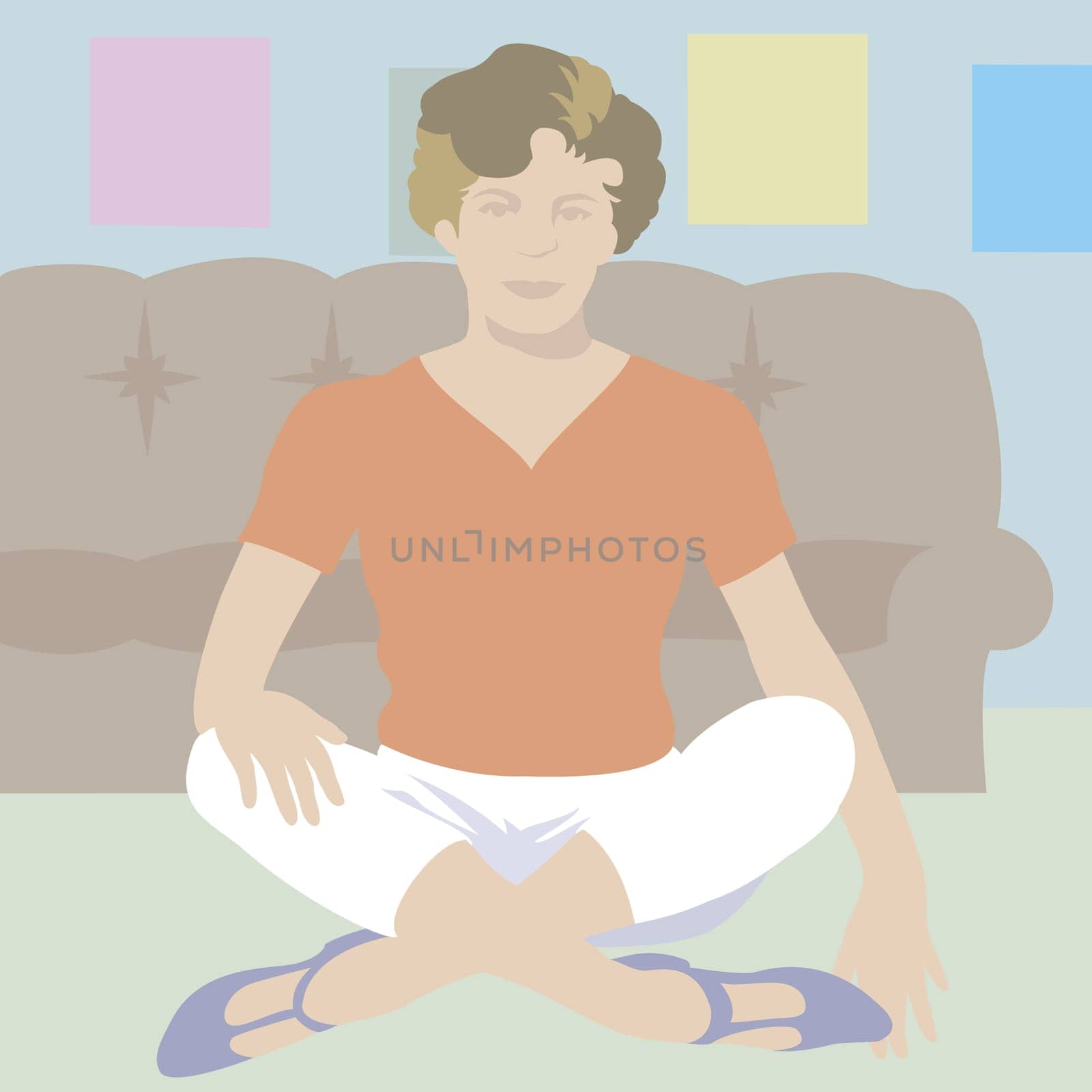 Portrait of a young woman sitting cross legged