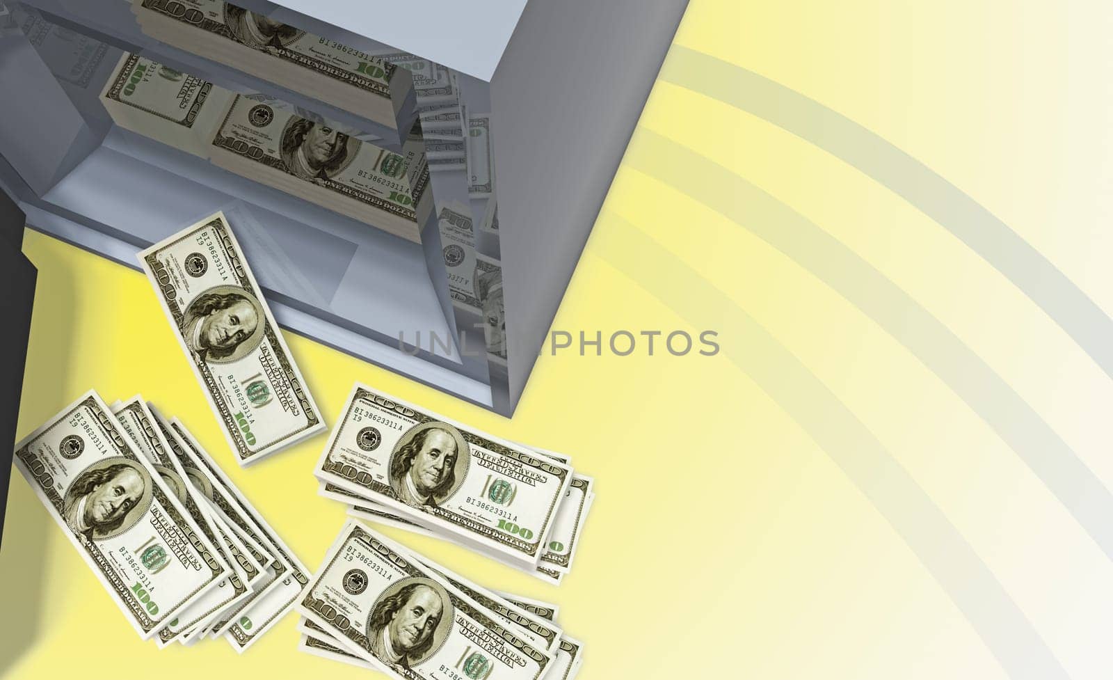 Safe door opening with money on floor