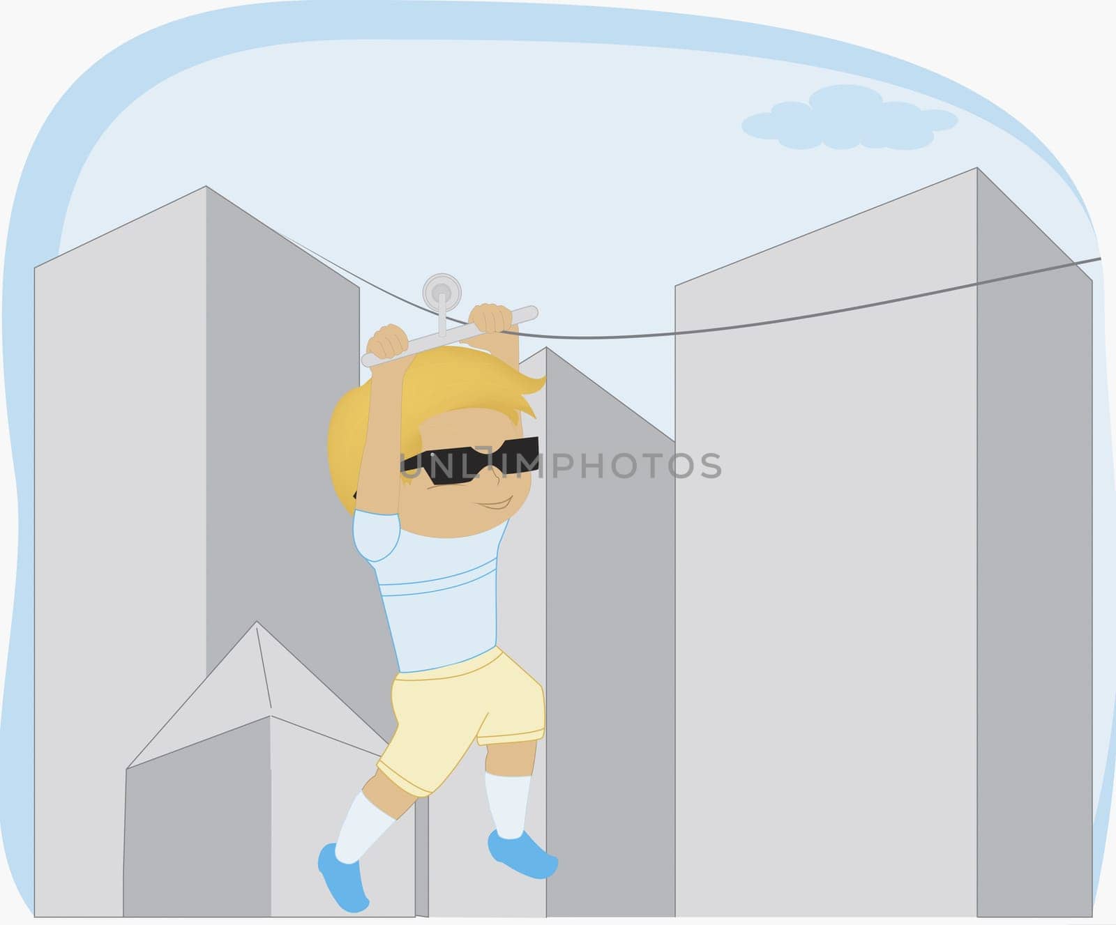 Boy sliding on a rope