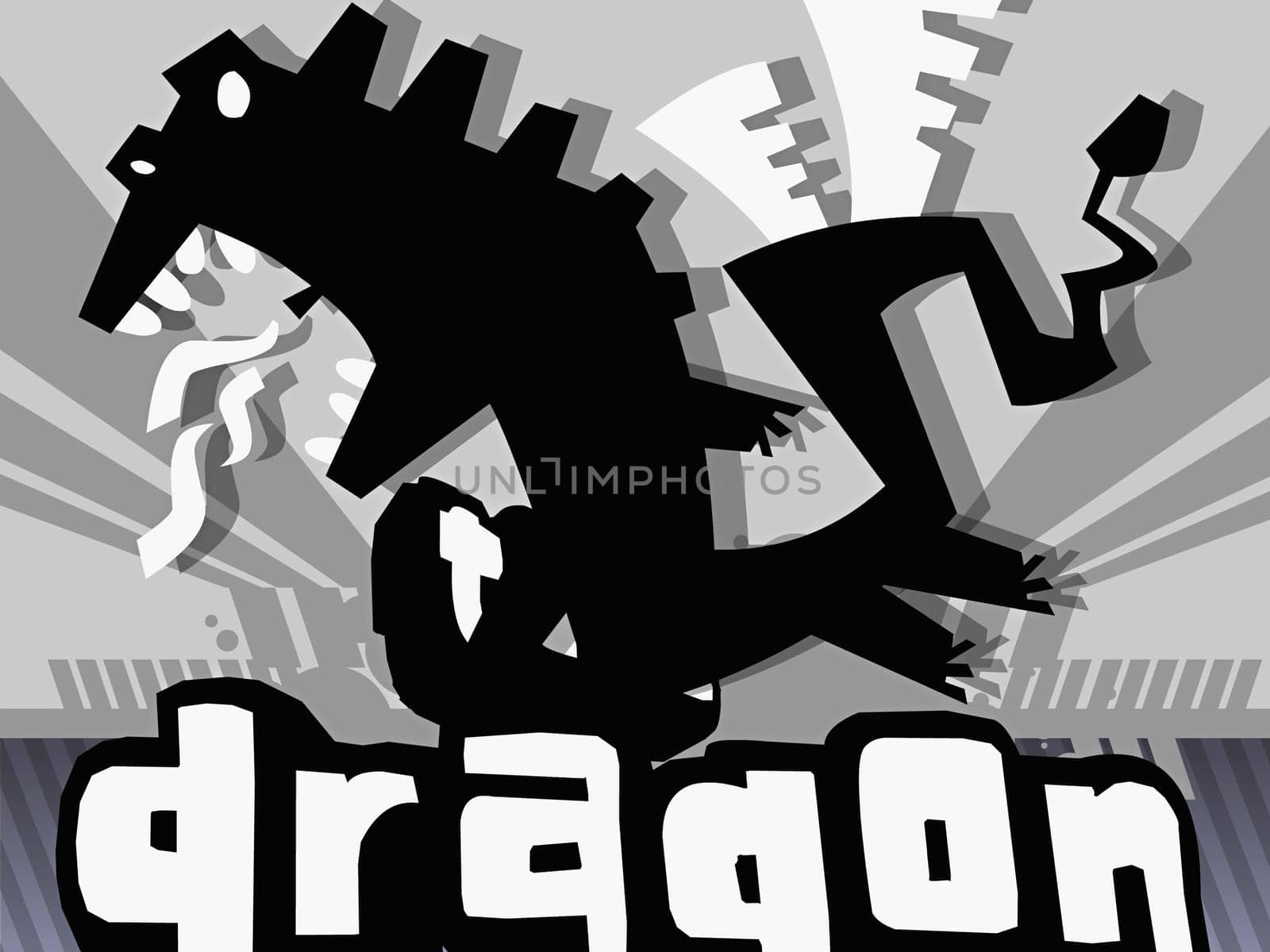 Close-up of a dragon with text
