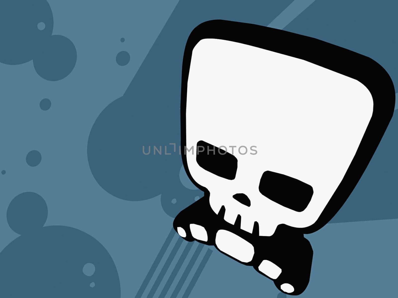 Human skull on a blue background