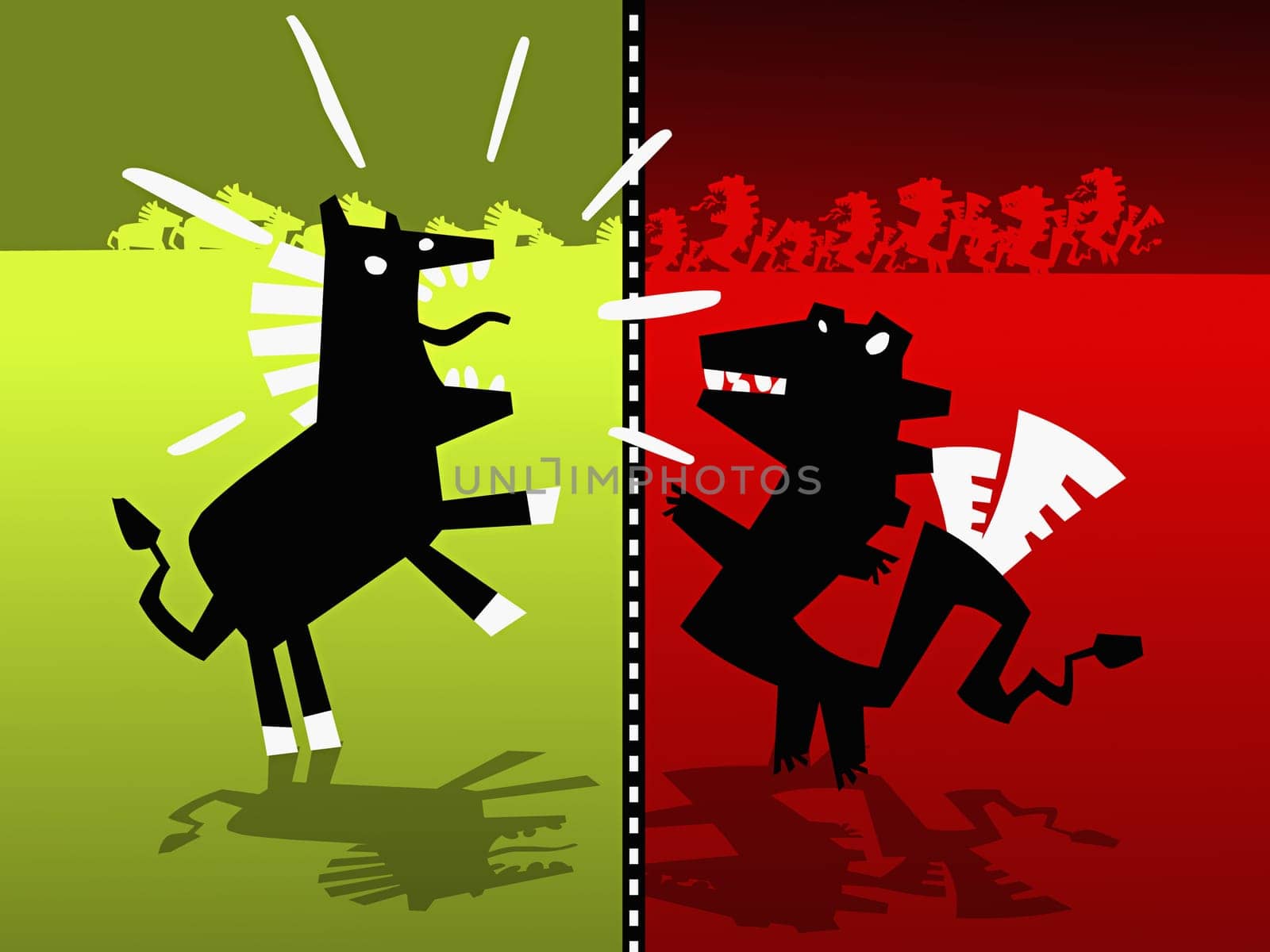 Horse and a dragon fighting