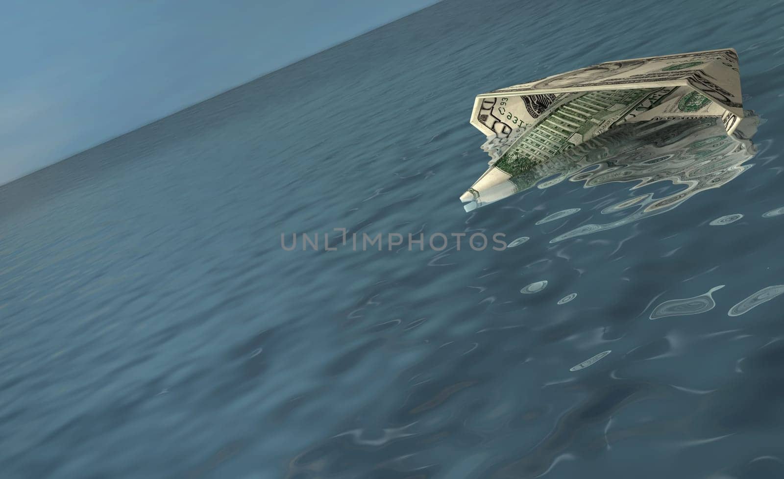 American bank note in the shape of a boat on water