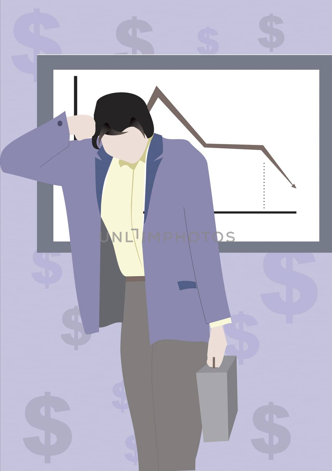 Businessman holding a briefcase in front of a line graph