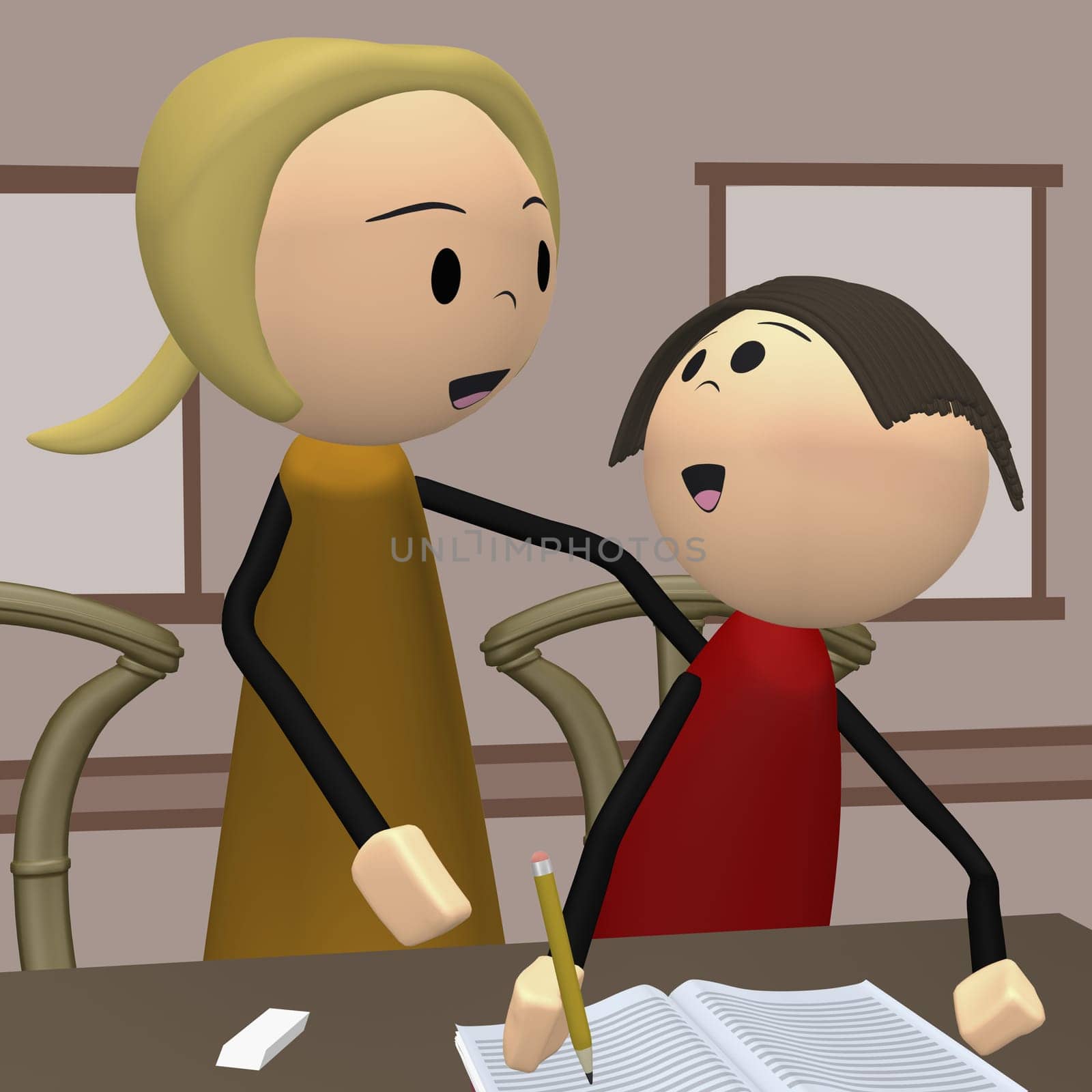 Mother teaching her son