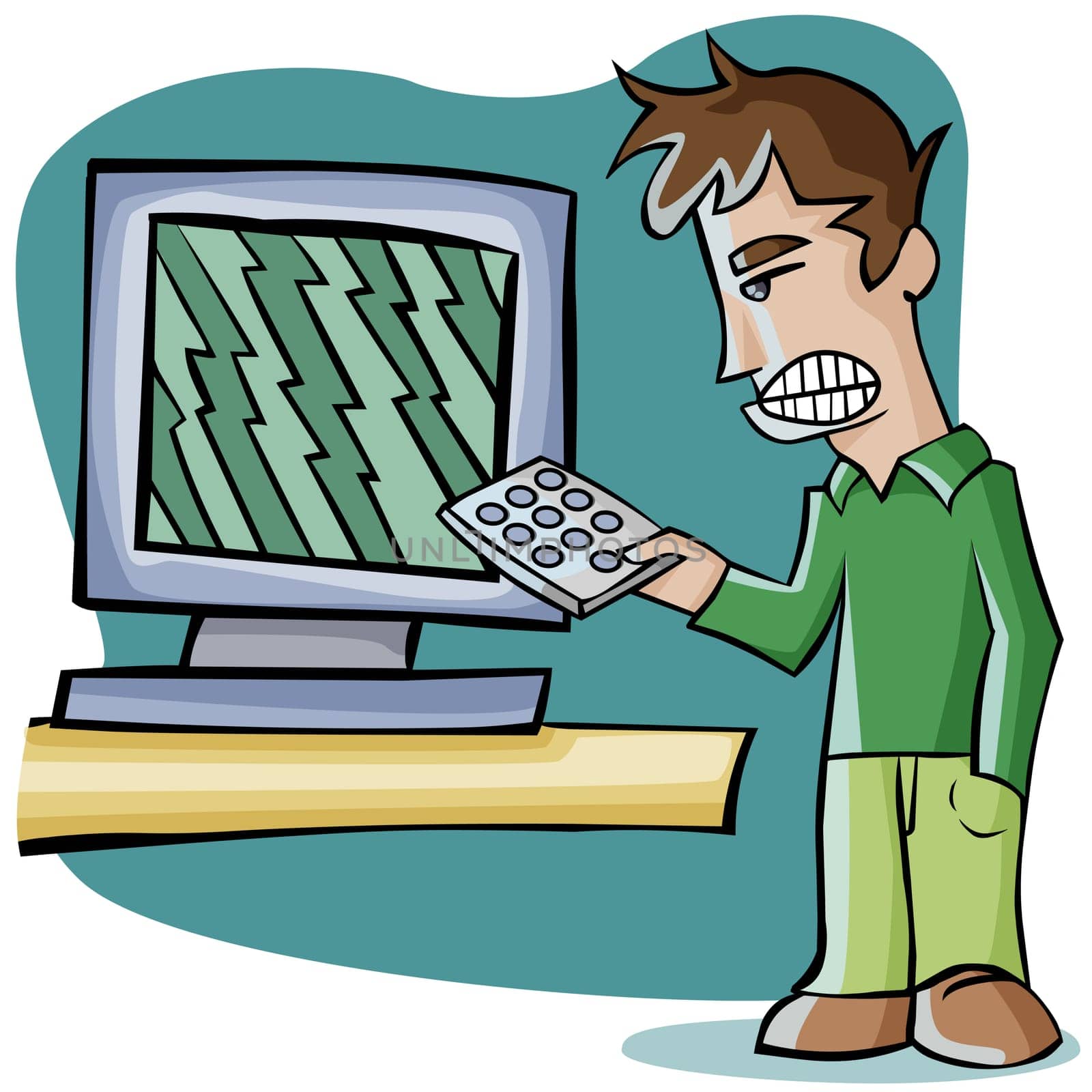 Man aiming a remote control towards a television