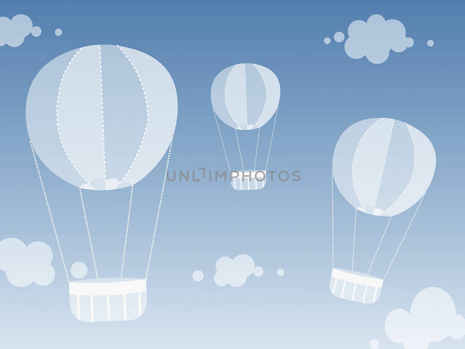 Three empty hot air balloons floating in the sky