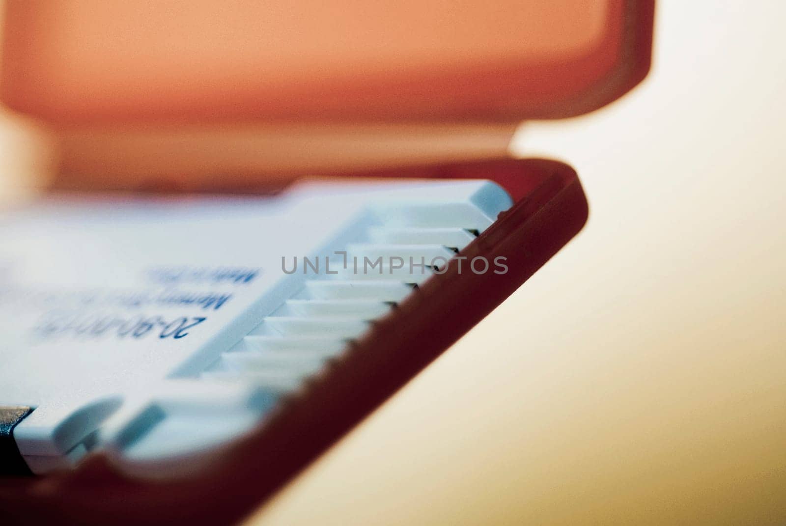 Close_up of a memory card in a case