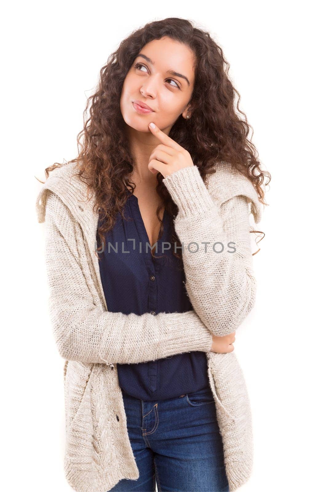 Studio shot: Young woman having a great idea
