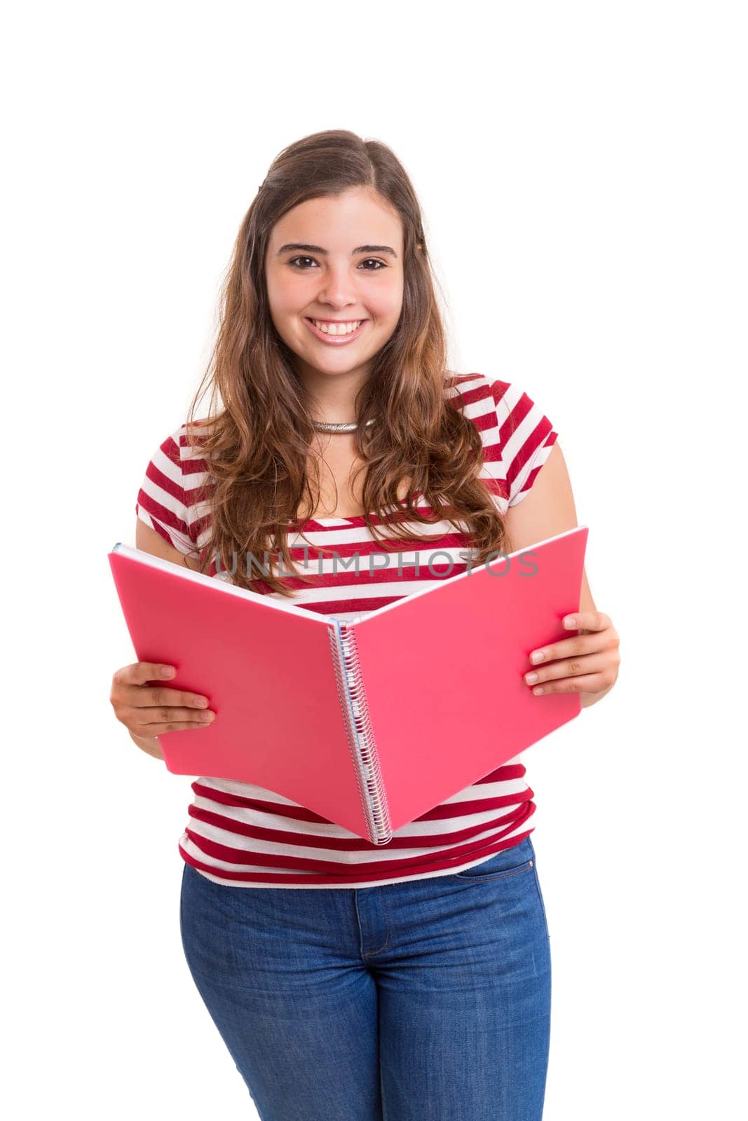 Young student woman posing over white background