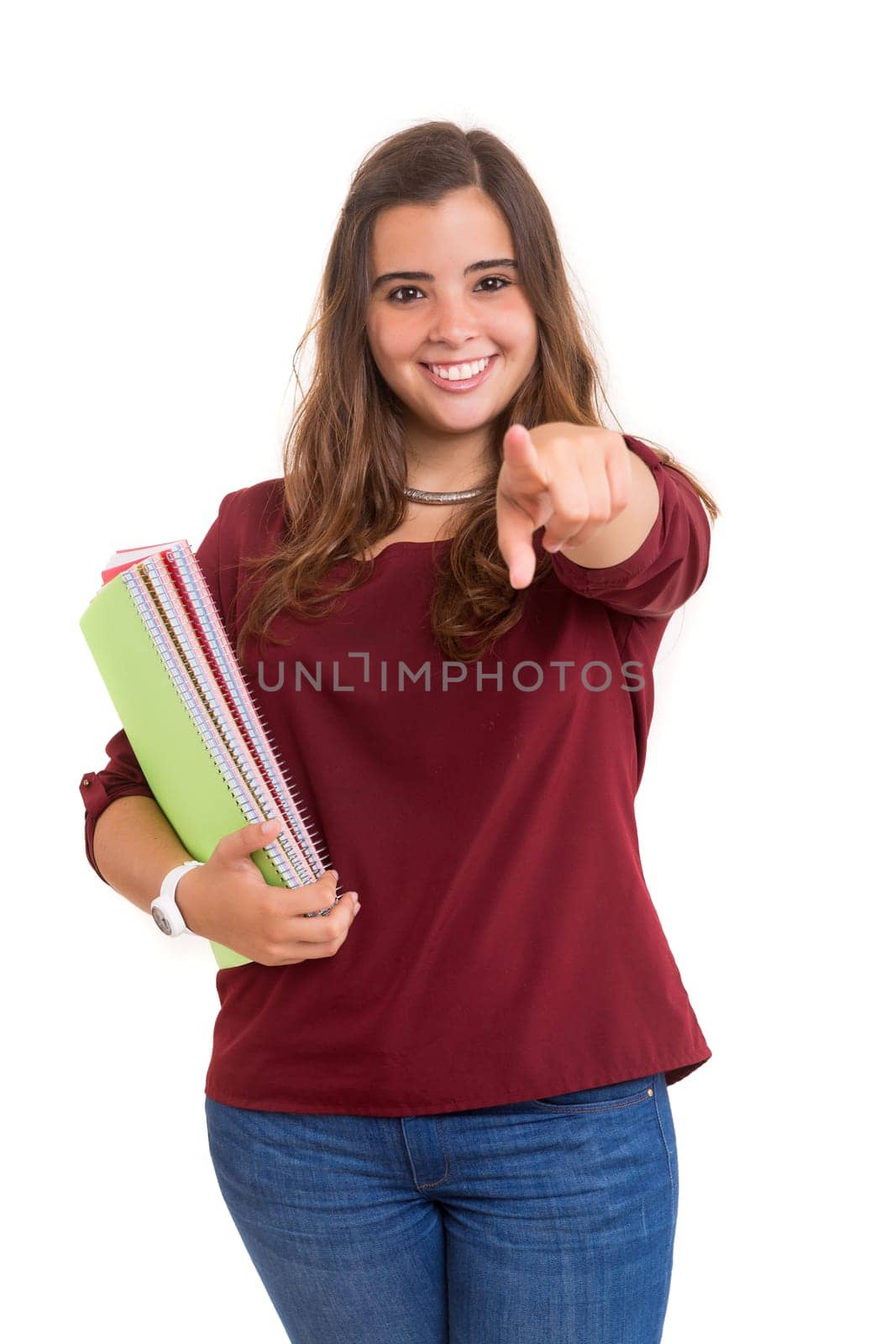 Young student woman posing over white background