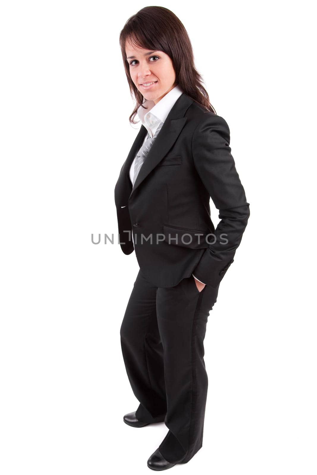 Beautiful business woman posing isolated over white