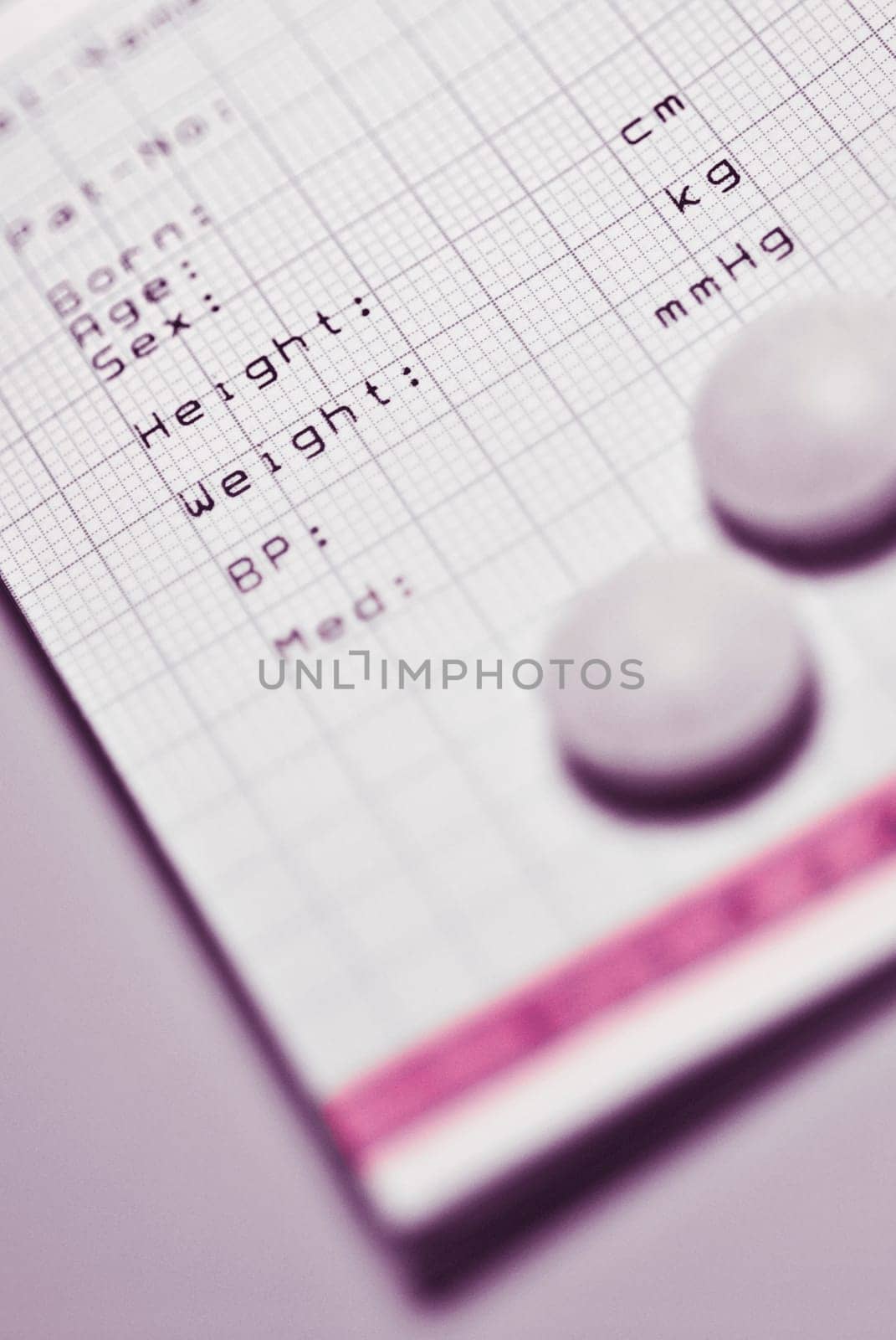 Close_up of tablets on a medical report