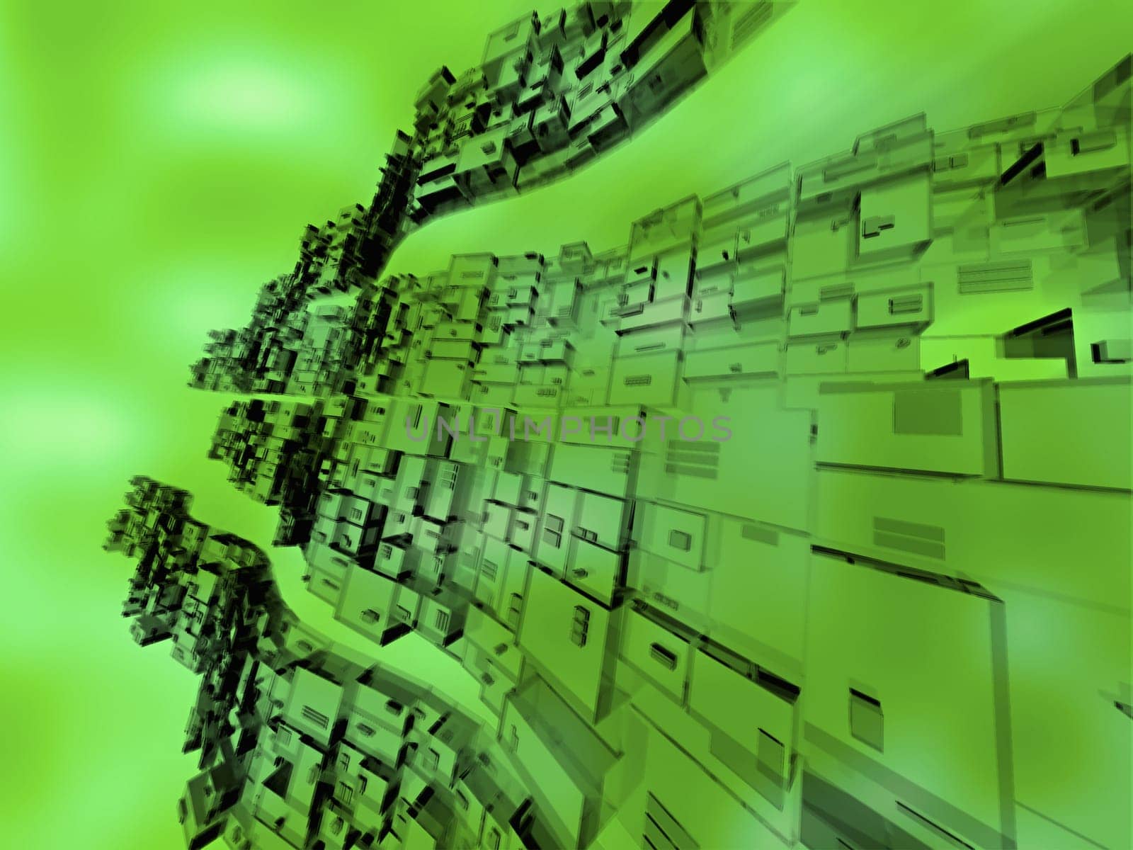 Aerial view of futuristic buildings