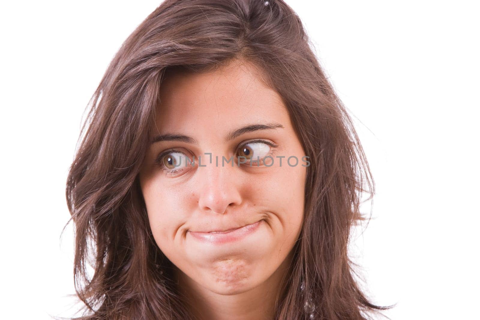 Young silly girl portrait - isolated on white