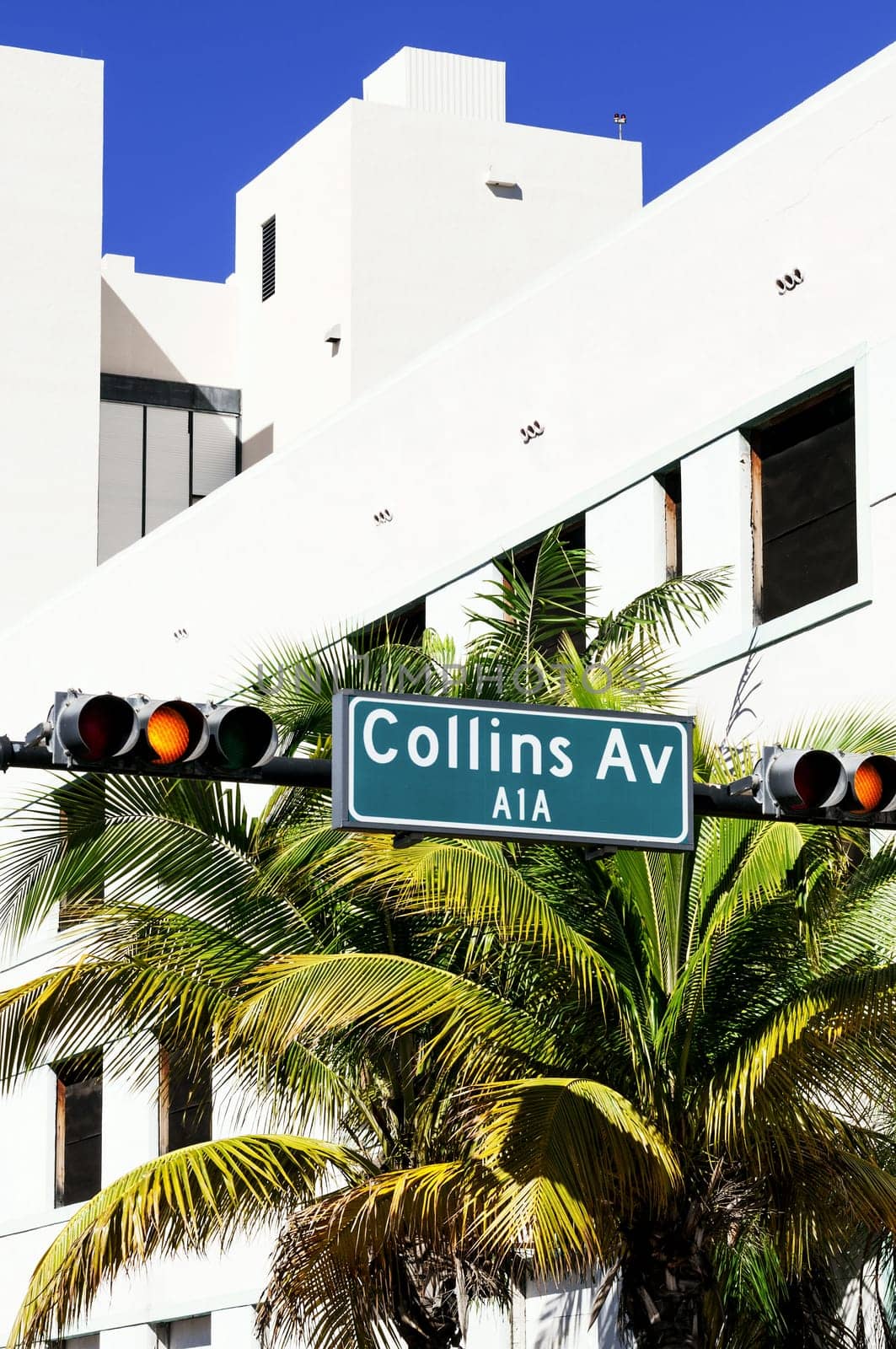 street sign of famous of Collins Avenue, Miami, Florida, USA