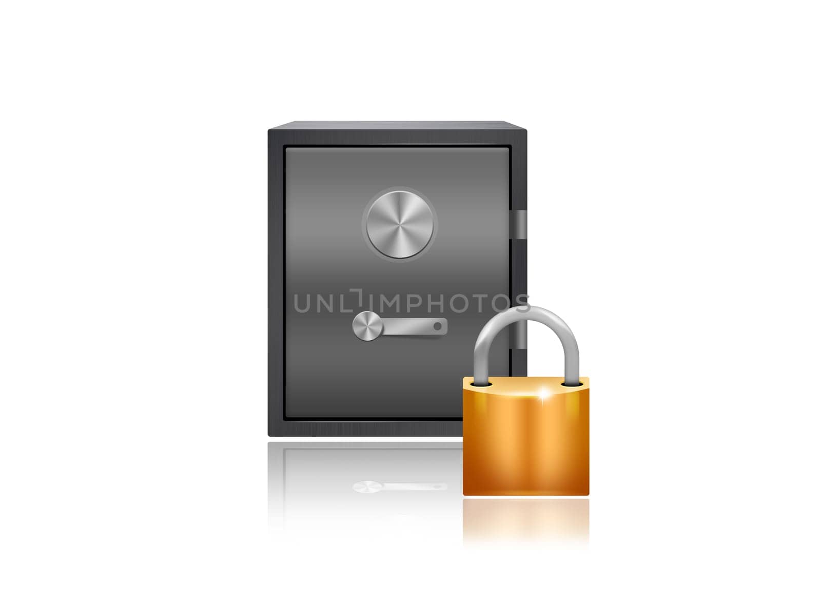 Safe and a padlock on white background