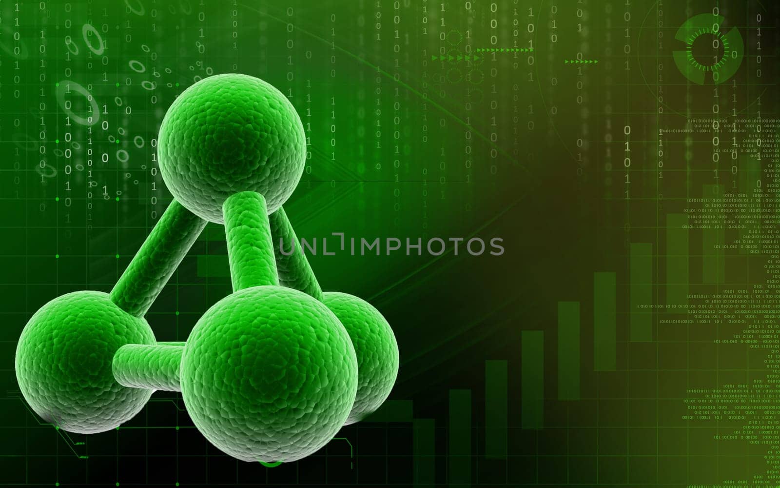 Digital illustration of molecules in colour background