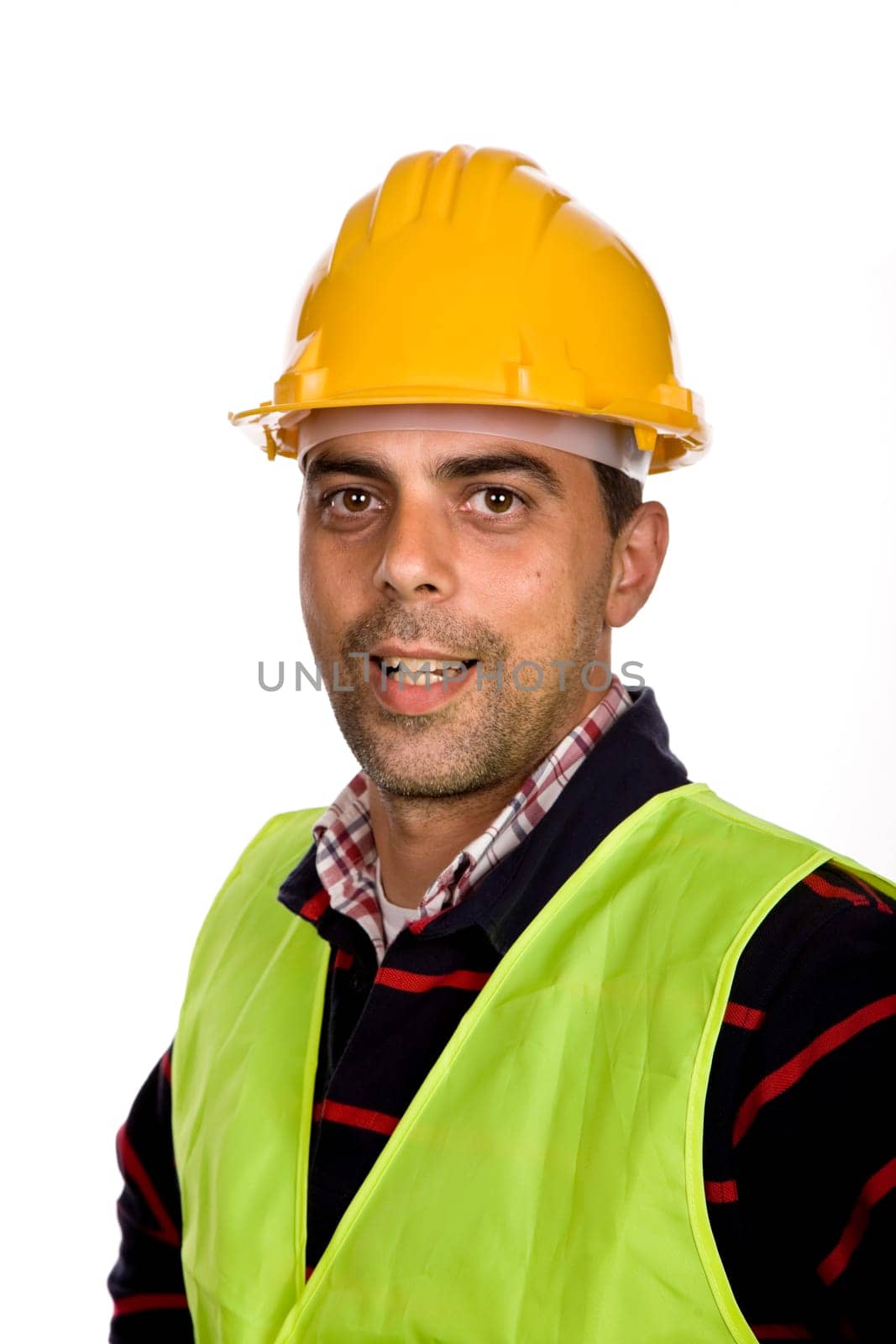 young worker portrait in a white background