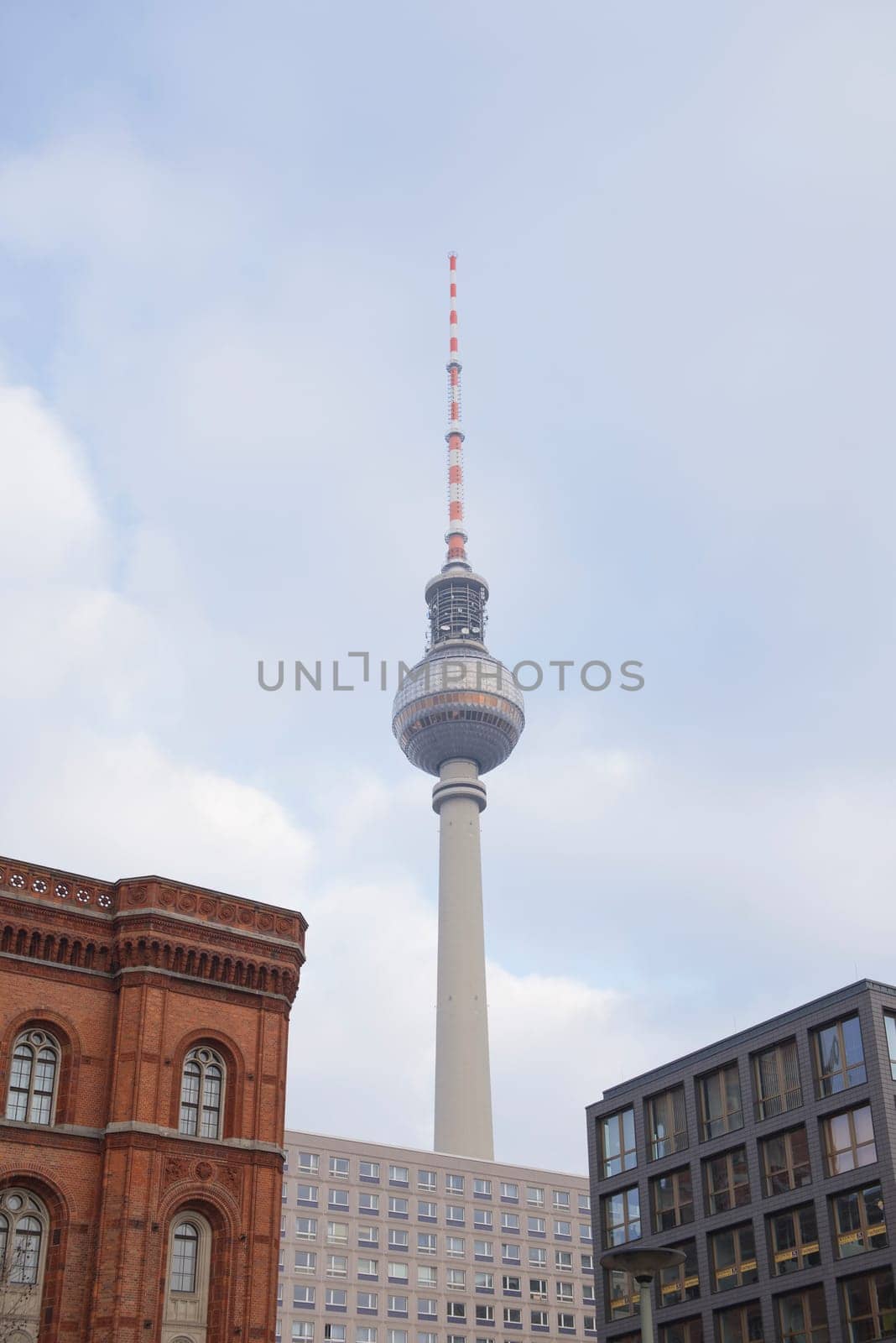 DECEMBER, 2014 - BERLIN, GERMANY: View on Berlin TV Tower from the street