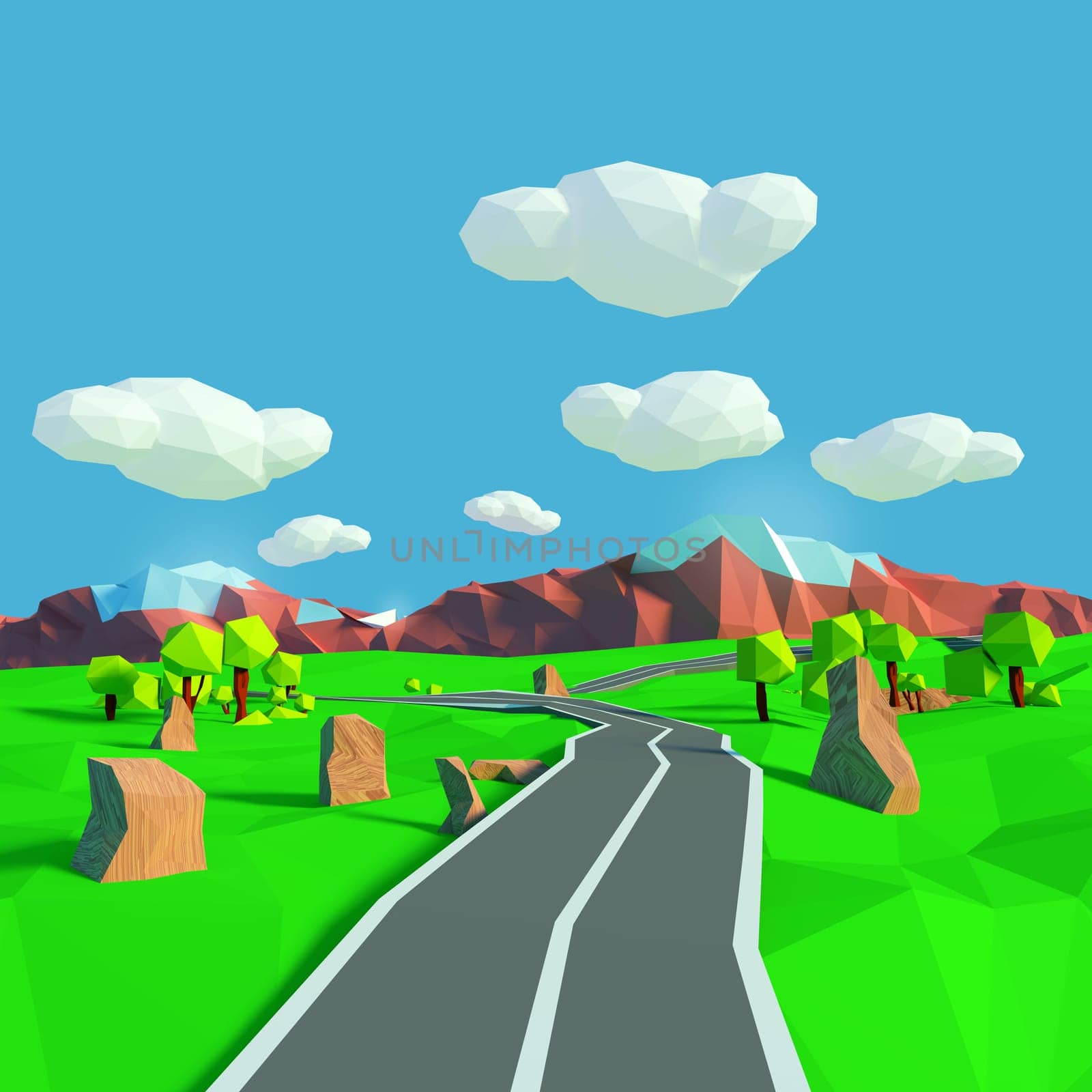 Small landscape with road towards the mountains