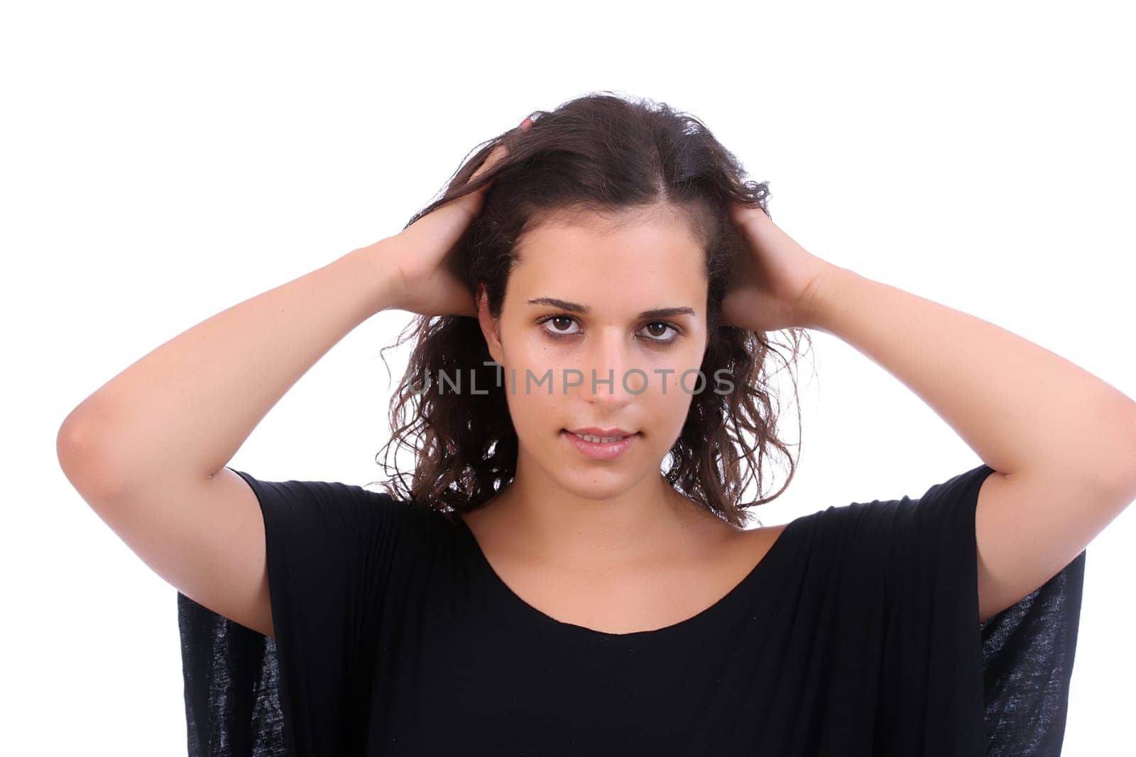 Young beautiful woman portrait, isolated over white background