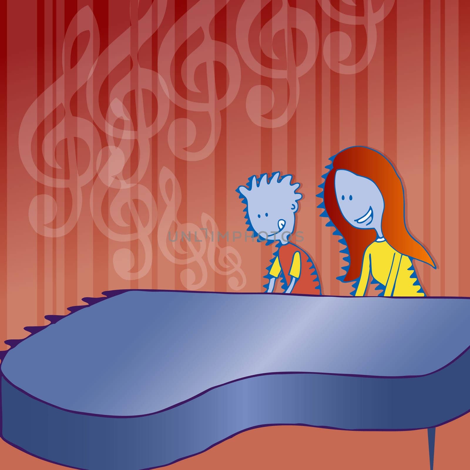 Boy and his mother playing the piano