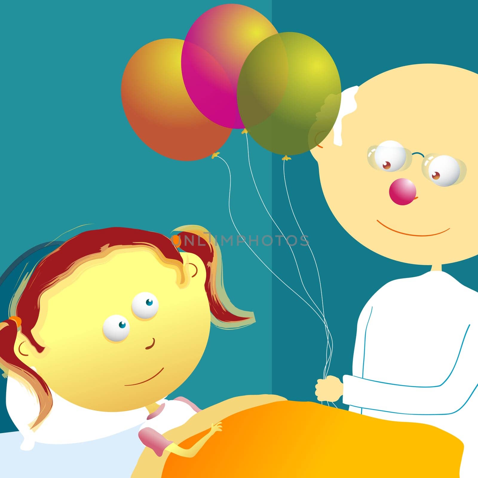Male doctor standing near a patient and holding balloons