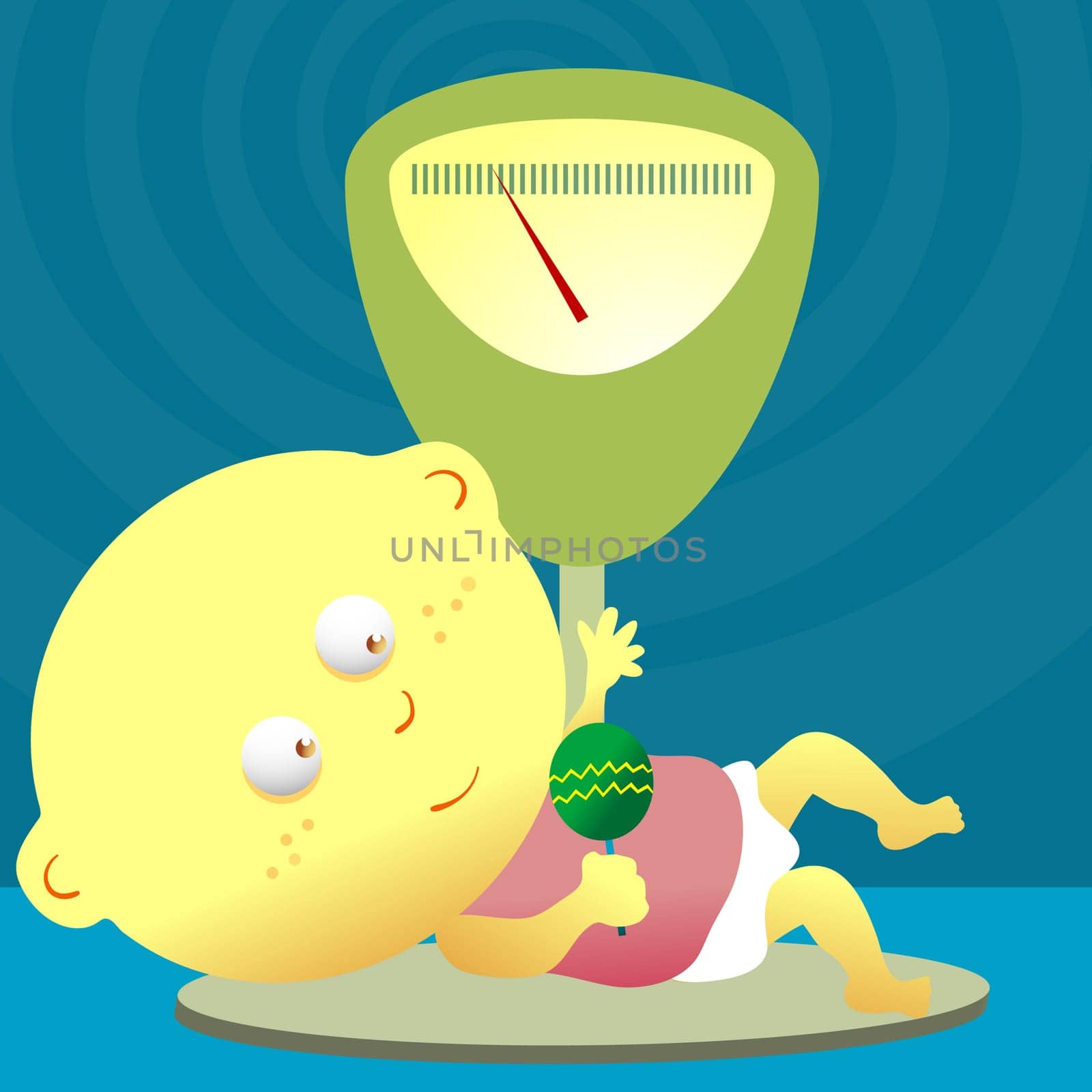 Baby boy lying on a weighing scale