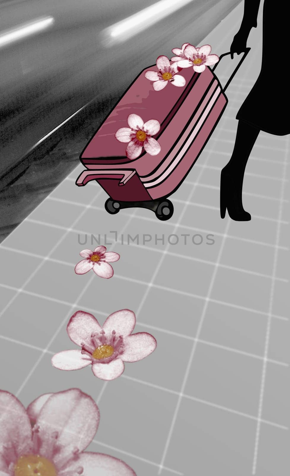 Low section view of a woman pulling a suitcase