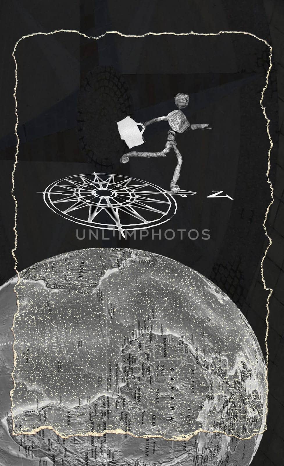 Figurine of a man walking on a compass