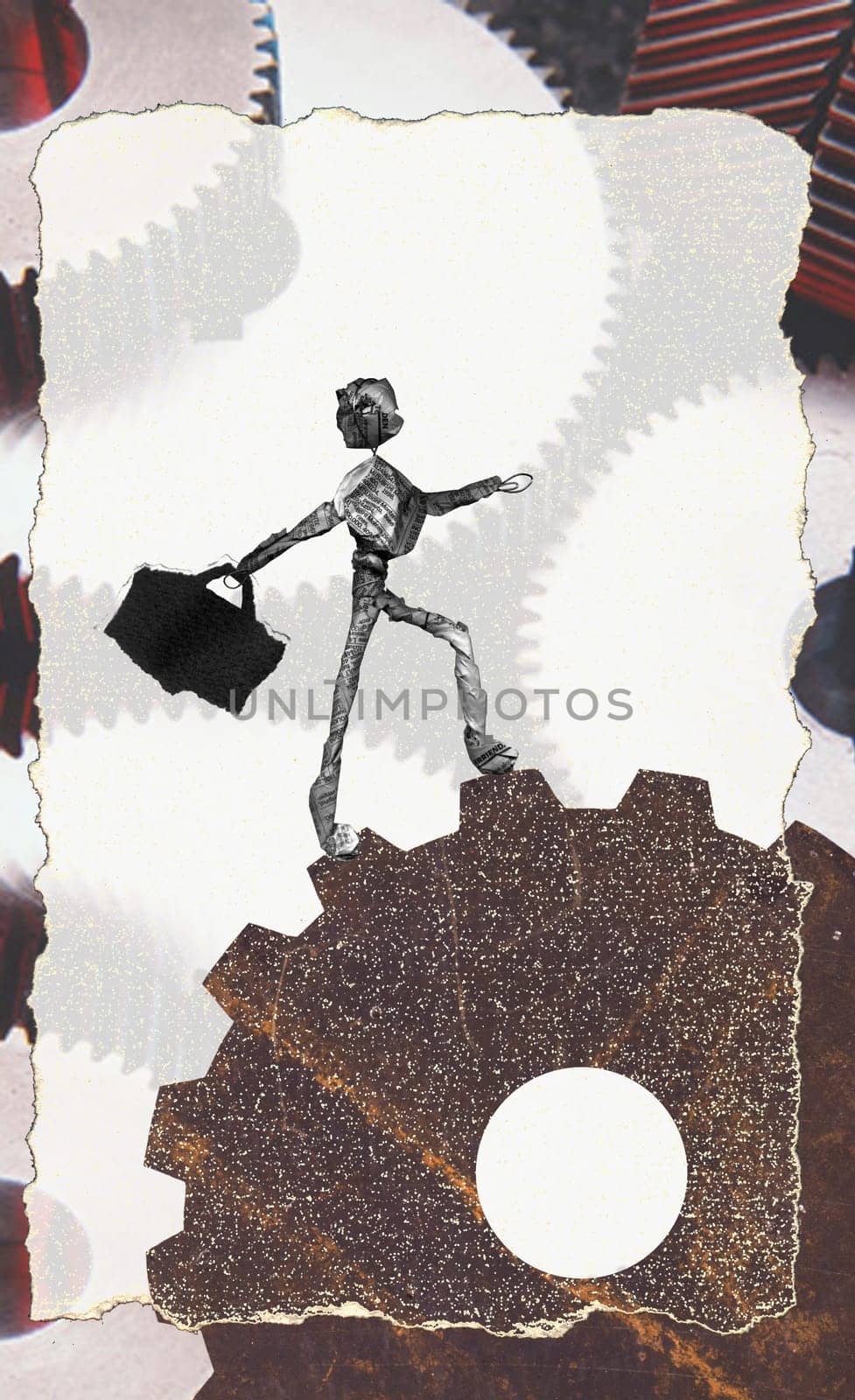 Figurine of a person walking on a gear