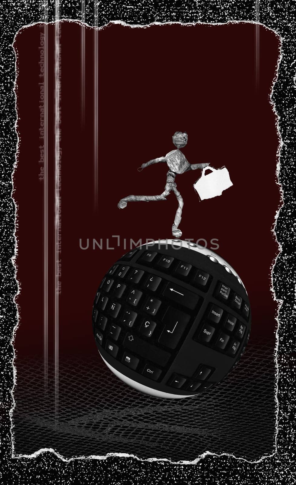 Figurine of a man walking on a computer keyboard