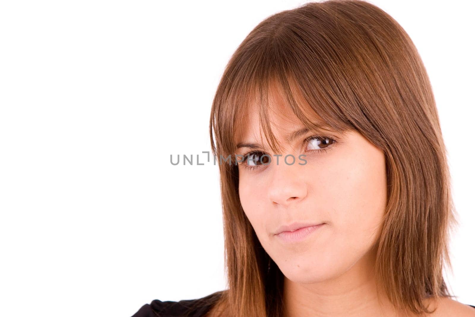 Beautiful woman portrait, isolated over white background