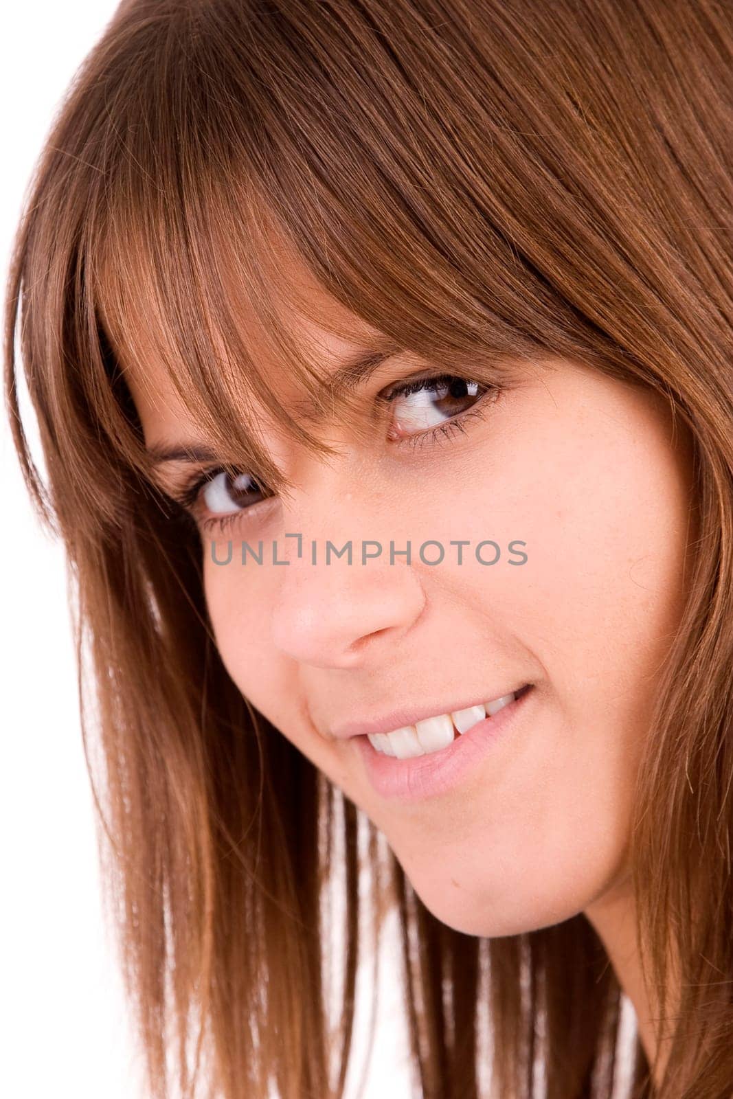 Beautiful woman portrait, isolated over white background