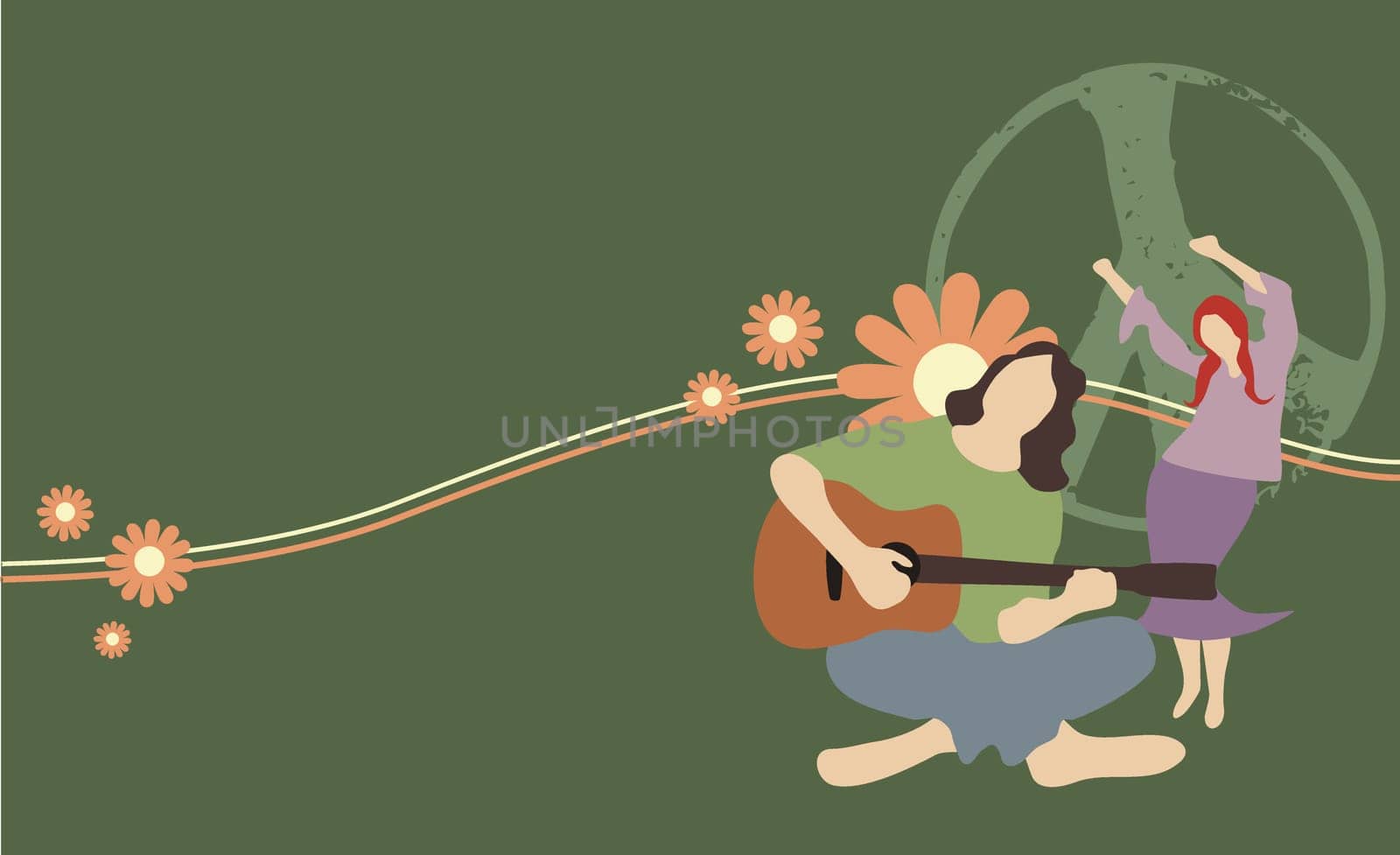 Man playing guitar with woman dancing behind him