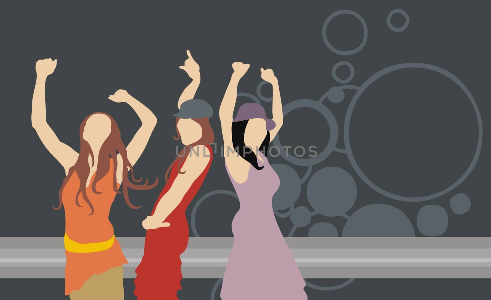 Group of three women dancing in a nightclub