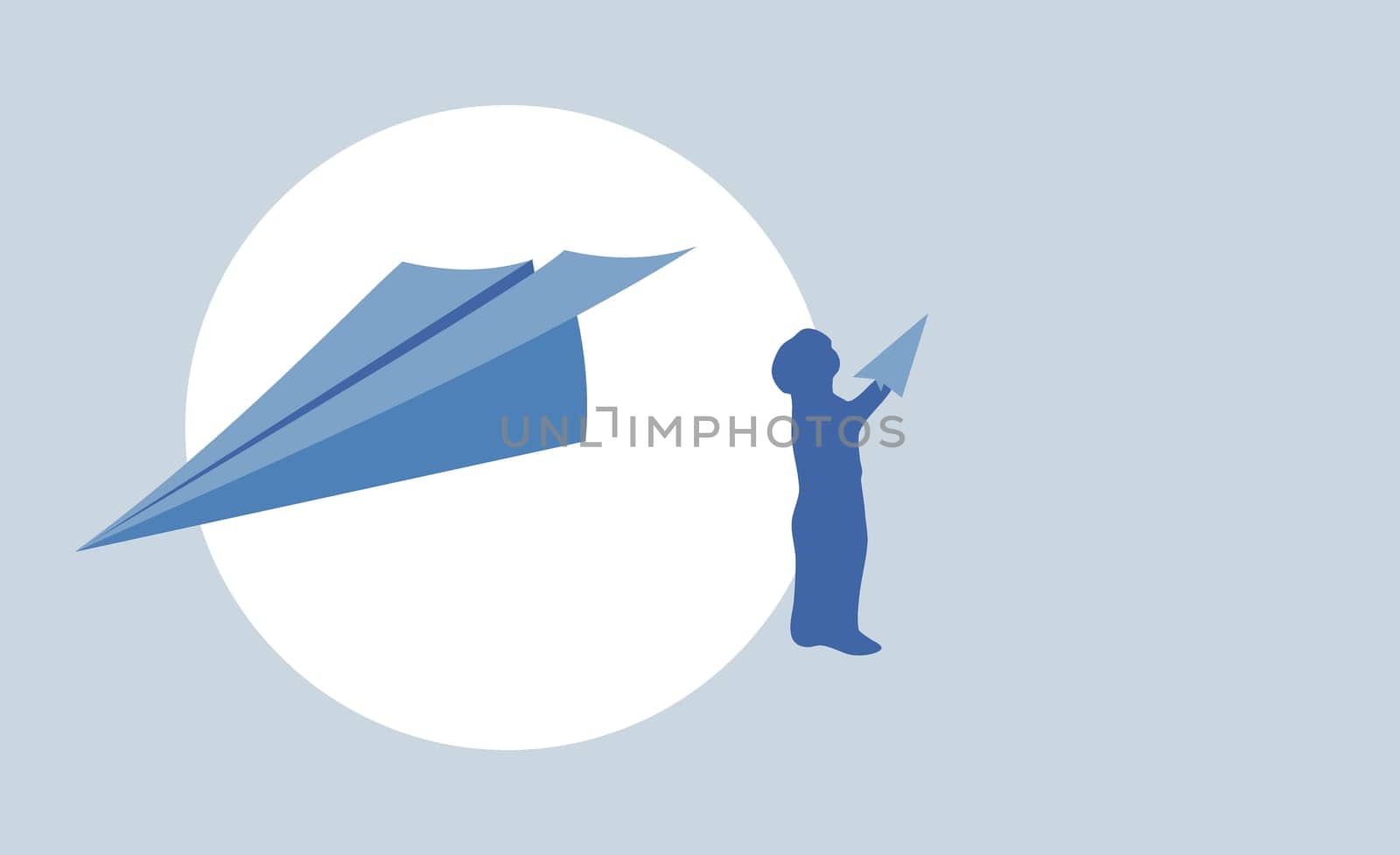 Silhouette of a boy holding a paper airplane