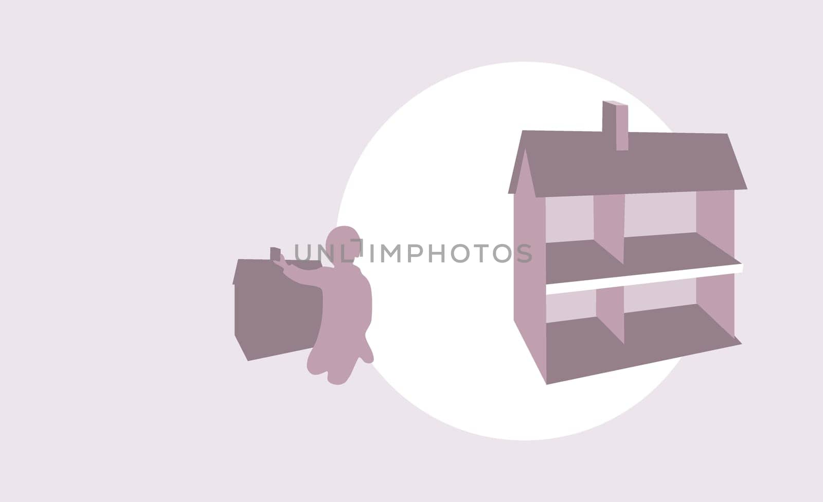 Silhouette of a girl playing with a doll house