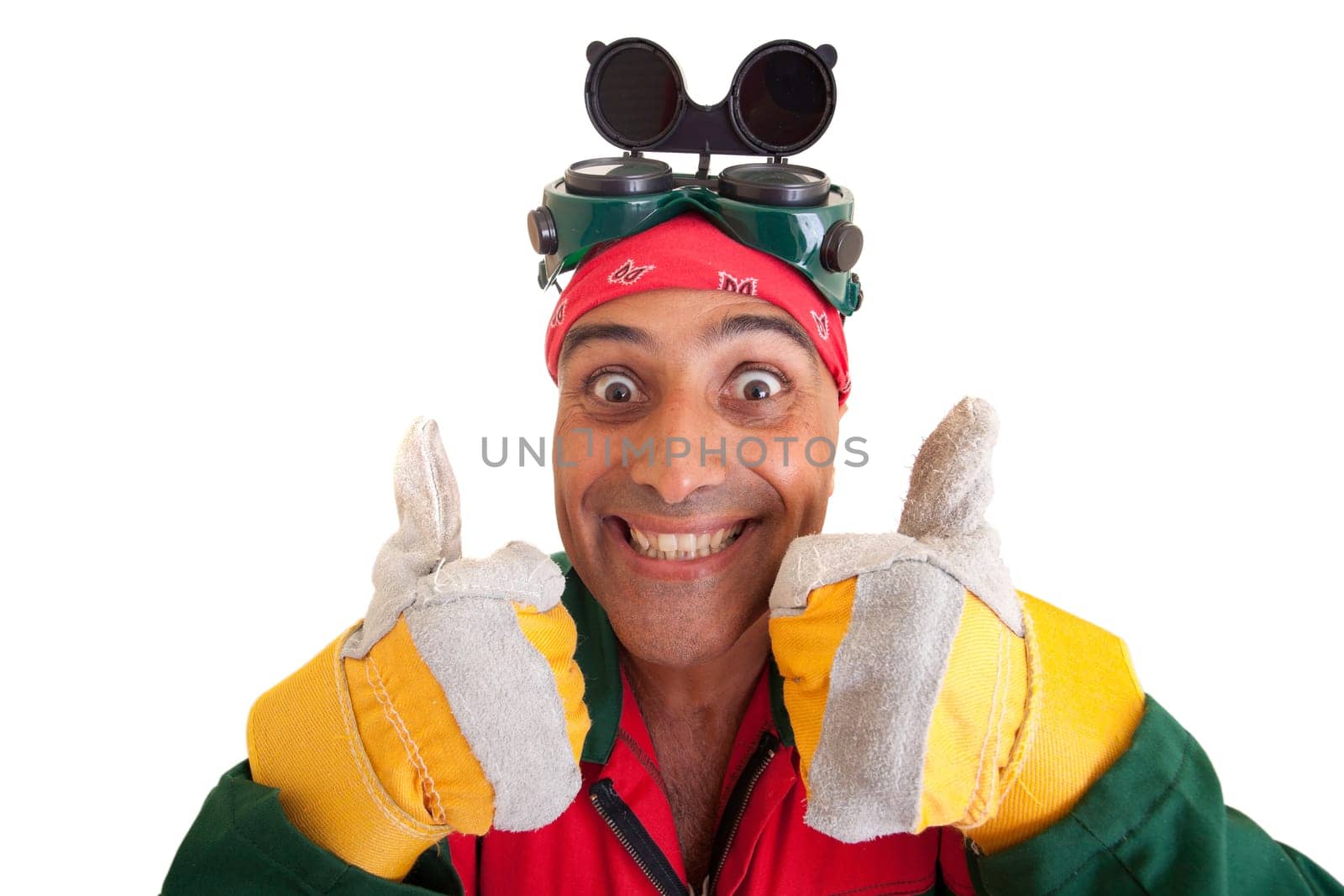 Happy construction worker, isolated on white