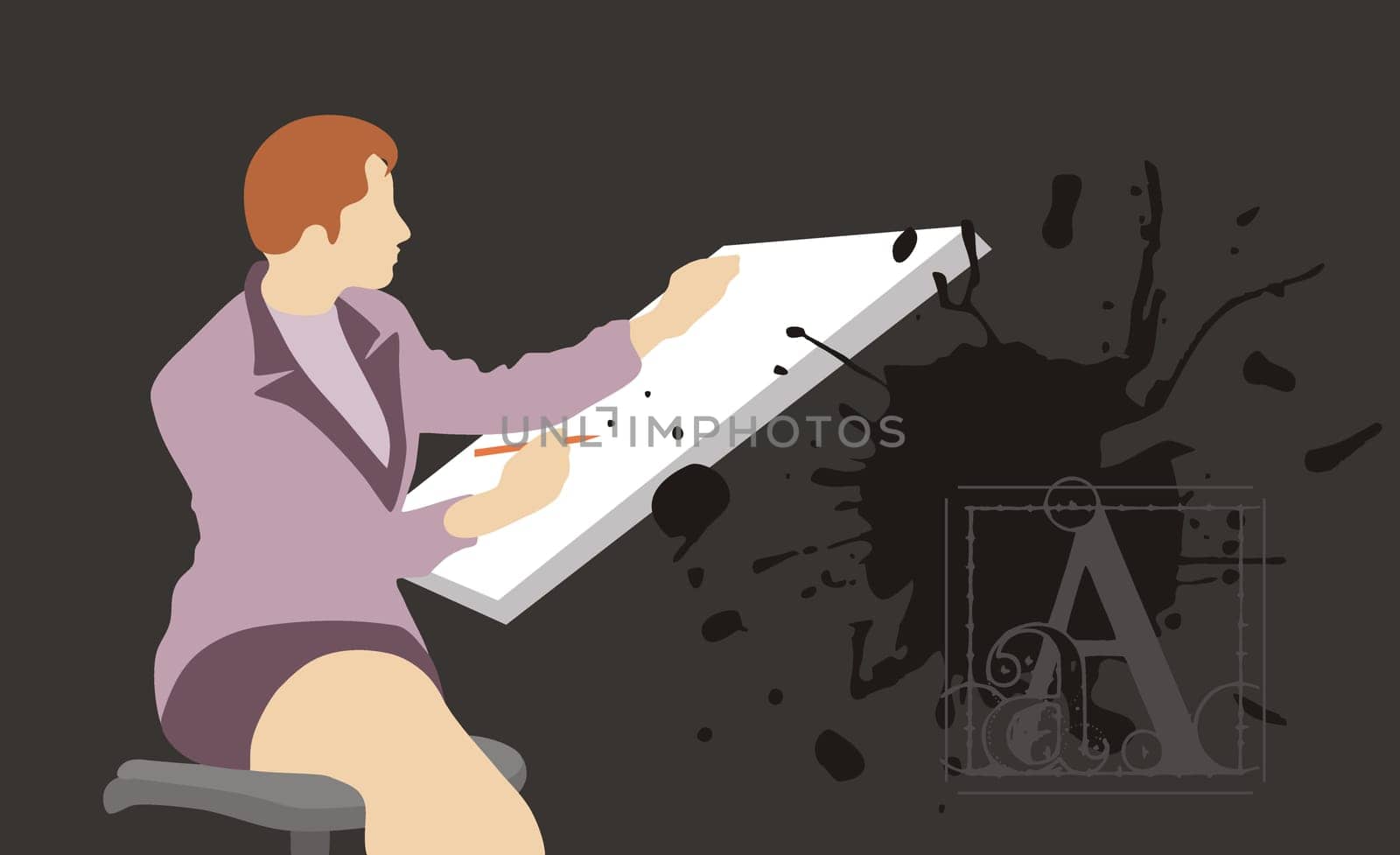 Female architect making a blueprint