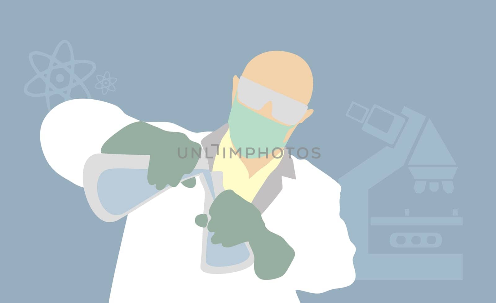 Scientist pouring liquid from onical flask