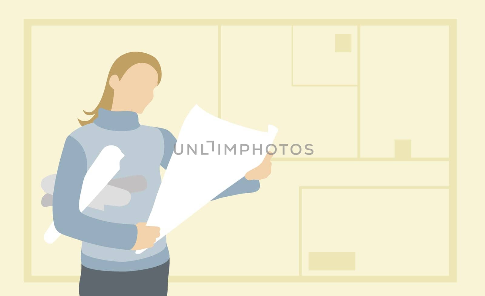 Businesswoman reading blueprints