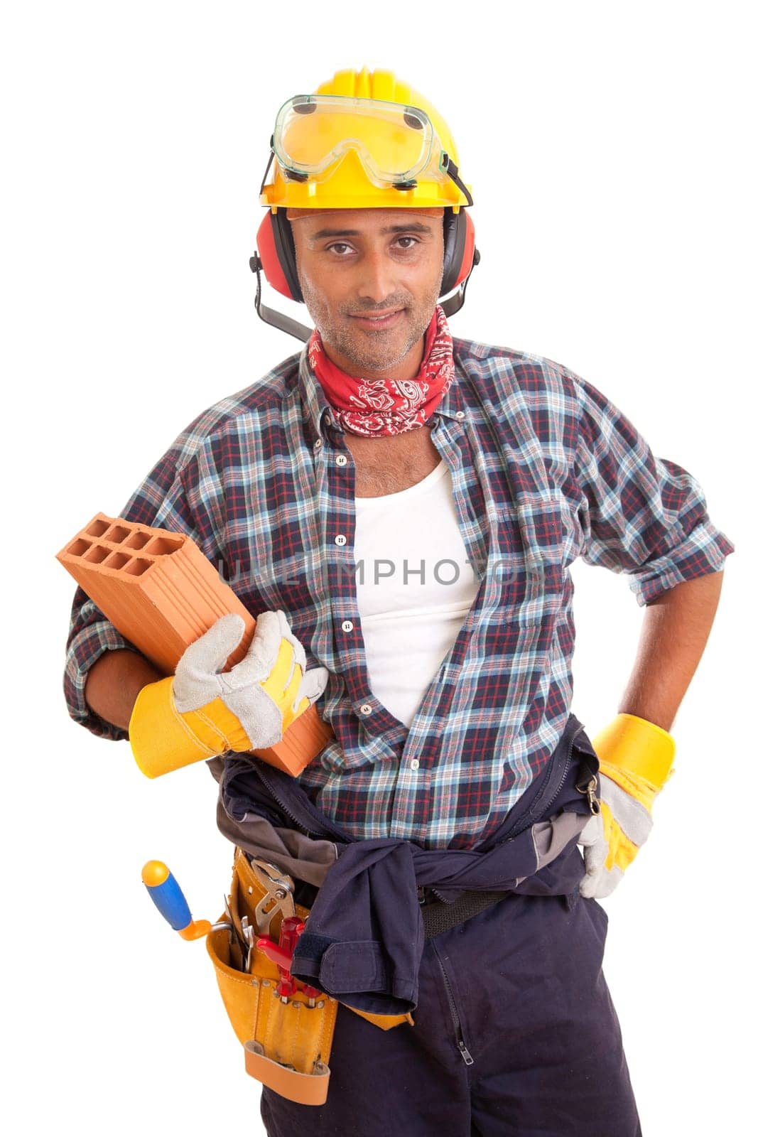Construction worker, isolated over white background