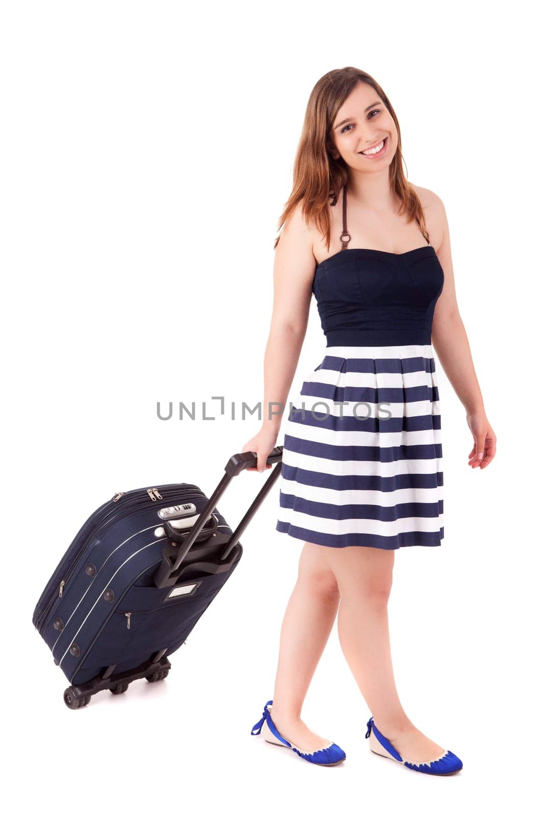 Young happy woman leaving for vacations